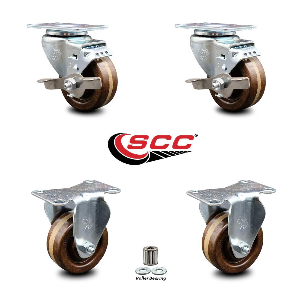 4-Piece High-Temperature Caster Set with 2 Brake & 2 Rigid Wheels - 3