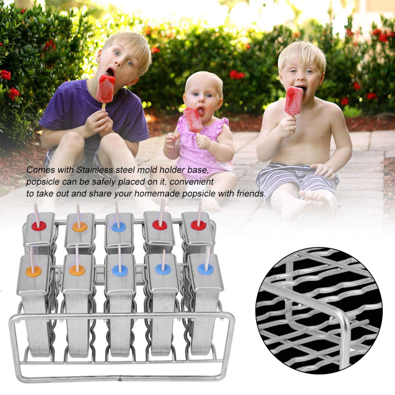 10Pcs Stainless Steel Ice Cream Scoops with 100Pcs Sticks Holder - Commercial Grade Round Head Scoop for Ice Cream Parlors, Dessert Shops & Catering Services