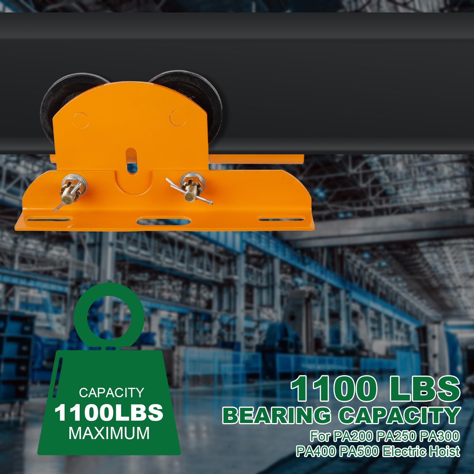 Heavy Duty 1/2 Ton I-Beam Trolley for Electric Hoist - Dual Track Rollers, Adjustable Flange & Push Geared Wheels - Wide Flange Overhead Crane System (0.5 Ton Capacity) - Perfect for Warehouses, Construction Sites & Industrial Lifting Operations