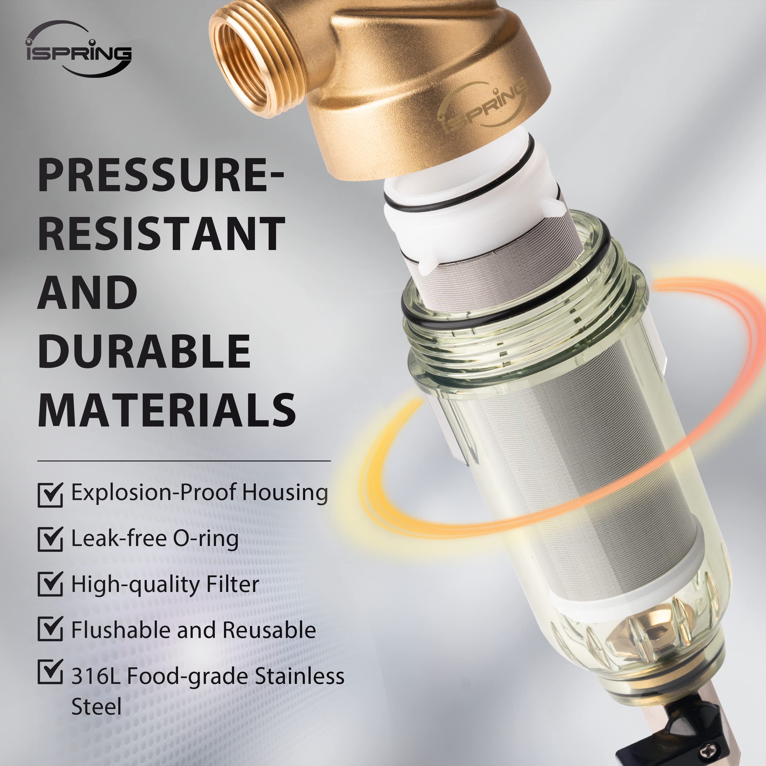 iSpring WSP-50 Reusable 50 Micron Whole House Spin Down Sediment Water Filter System with 1