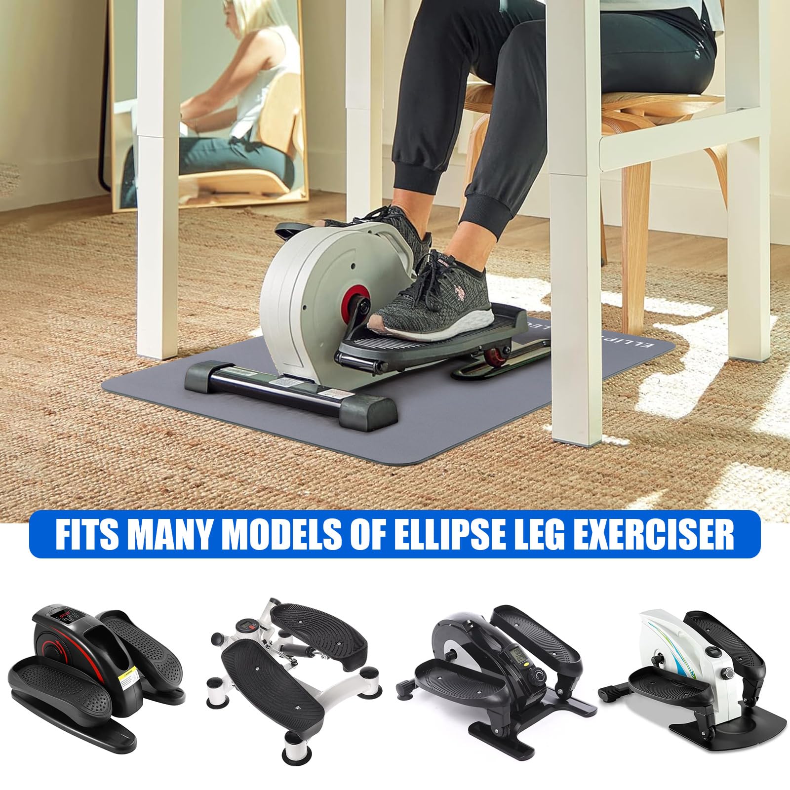 TOBWOLF Non-Slip Exercise Mat for Elliptical Machines - Anti-Skid Workout Mat for Under Desk Ellipticals & Seated Pedal Exercisers - Stability & Floor Protection Mat for Home Gym & Office Fitness