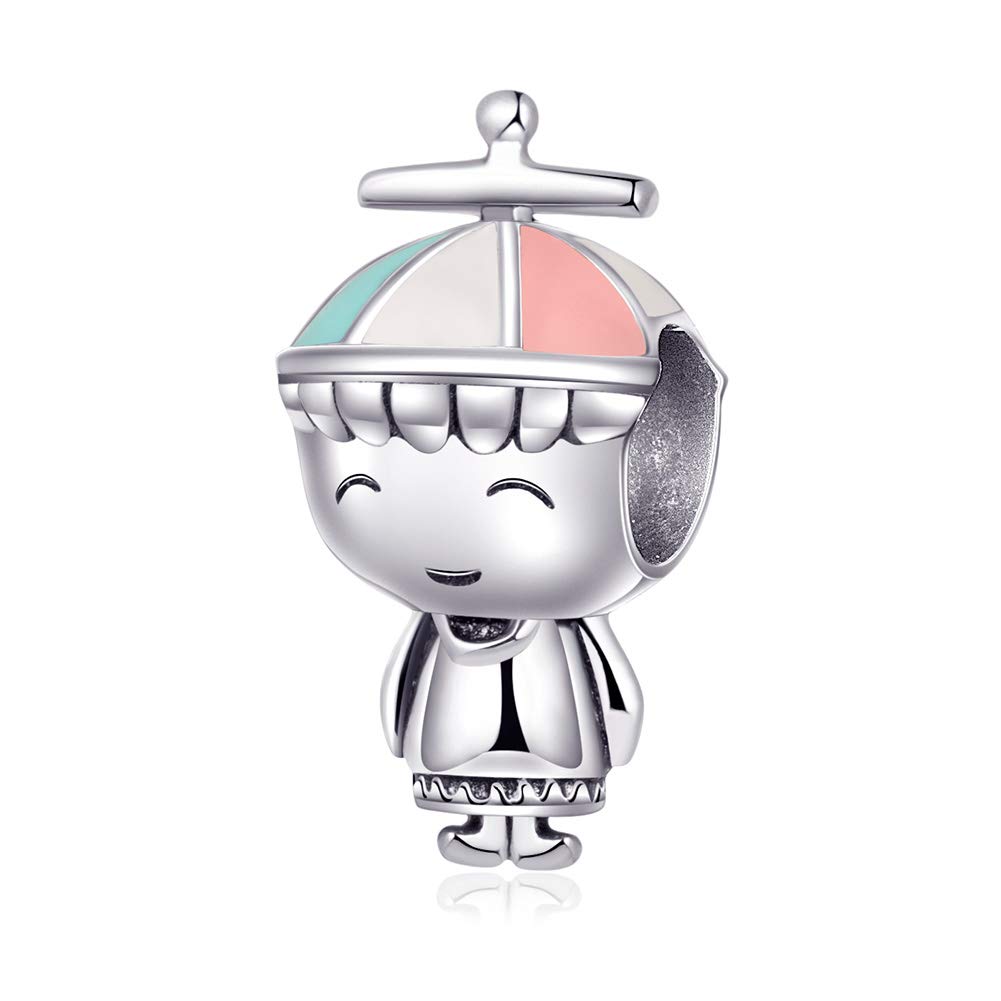 Smiling Boy Charm Bracelet - Luxury Sterling Silver Enamel Magnolia Dangle Charm for Bracelets | Perfect Gift for Kids, Birthdays & Special Occasions