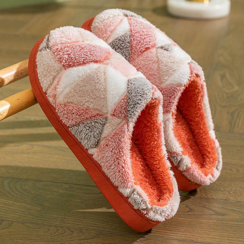 Cozy Geometric Plush Indoor Slippers for Women & Men - Soft Warm House Shoes for Winter, Home, Office & Relaxation