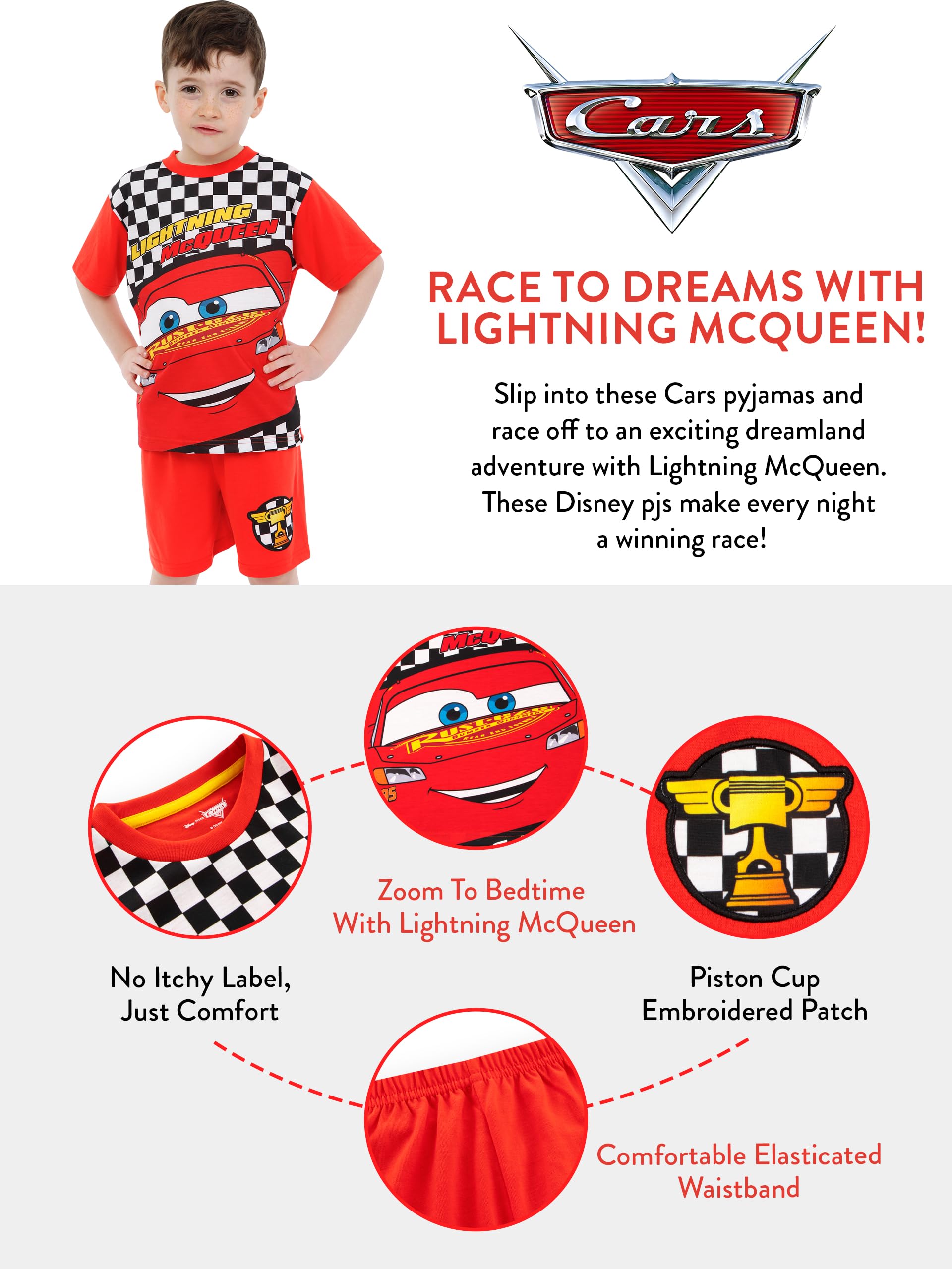Disney Cars Boys Pajamas - Lightning McQueen PJ Set for Summer Sleepwear