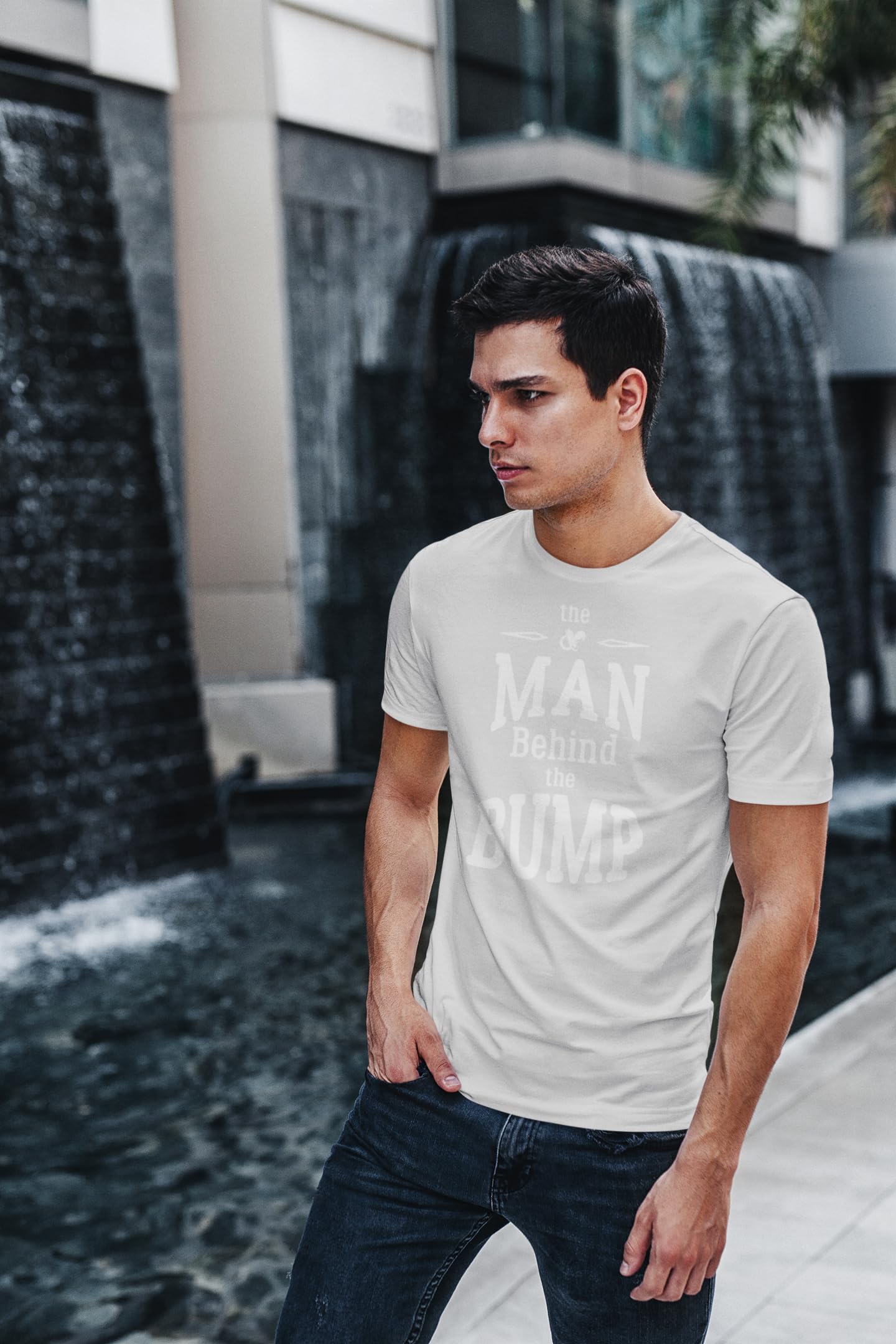 Pop Threads 'The Man Behind The Bump' Funny Dad Gift T-Shirt for Men - Comfortable Cotton Graphic Tee for Father's Day, Baby Announcements & Pregnancy Reveals