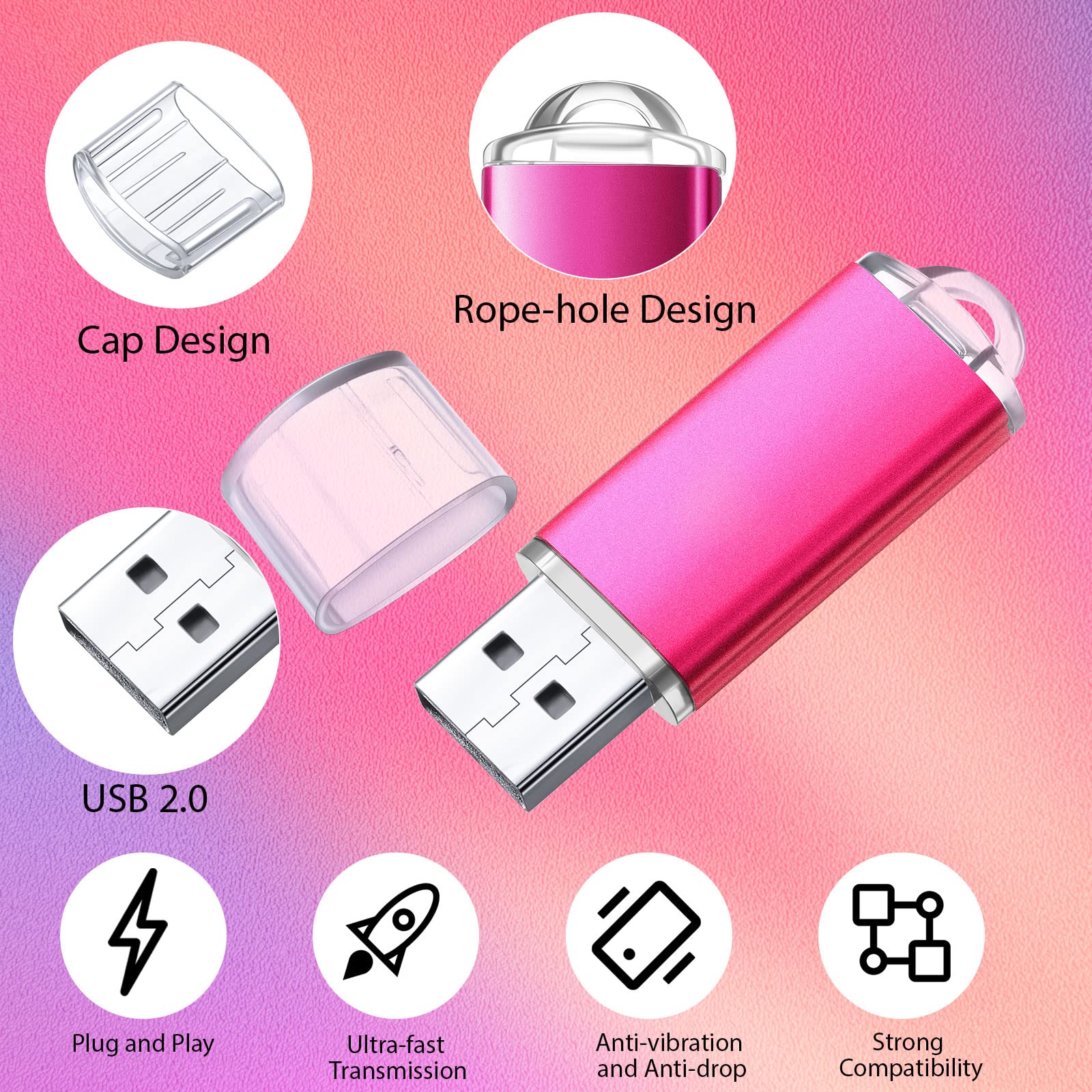 Hoteam 50 Pack 128MB USB 2.0 Flash Drives with Lanyards - Bulk Storage for Office & School