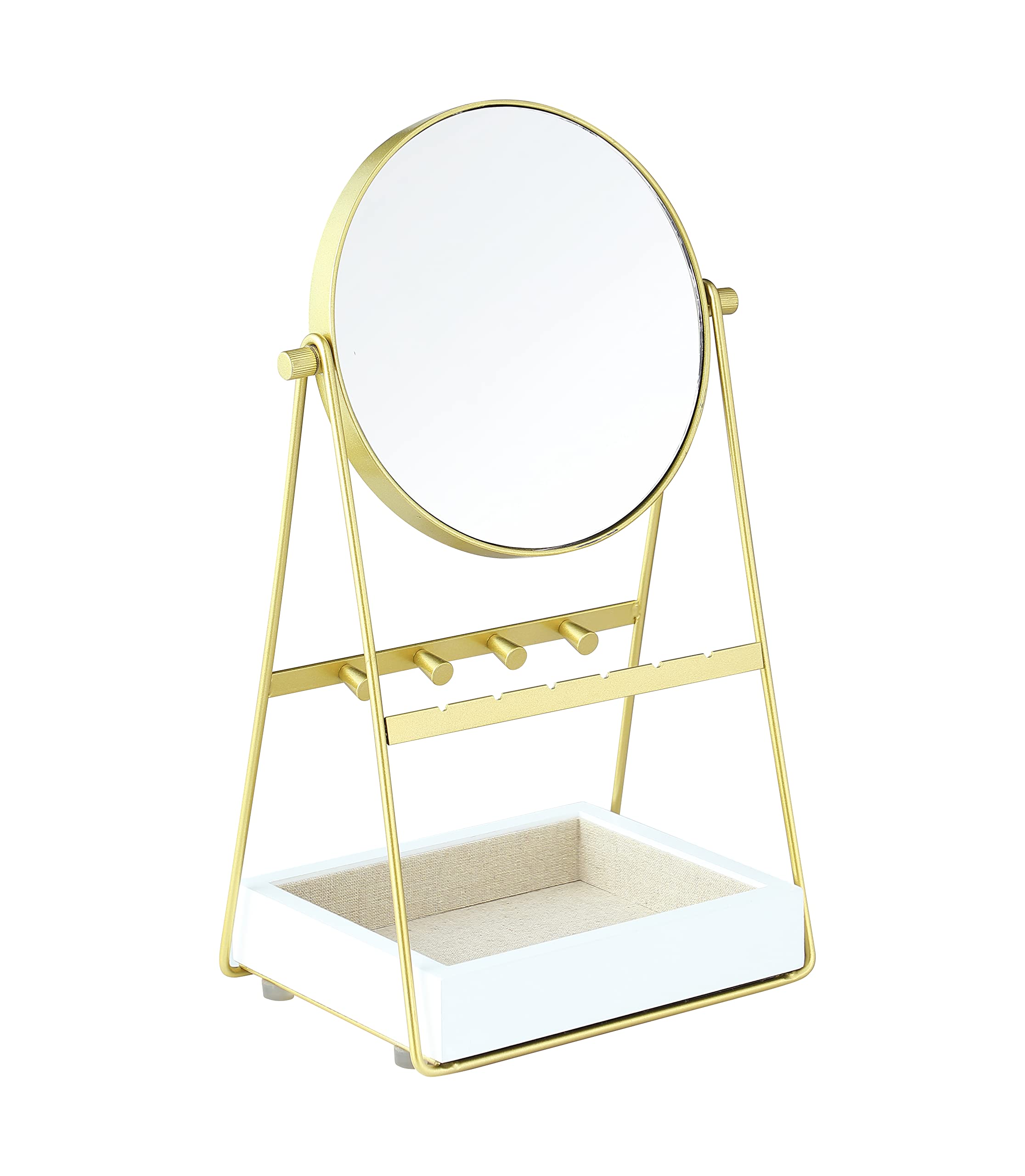 Kenna Round Vanity Mirror with Jewelry Organizer - Elegant Gold & White Tabletop Mirror for Makeup & Dressing Table - Perfect for Bedroom, Bathroom & Gift Giving