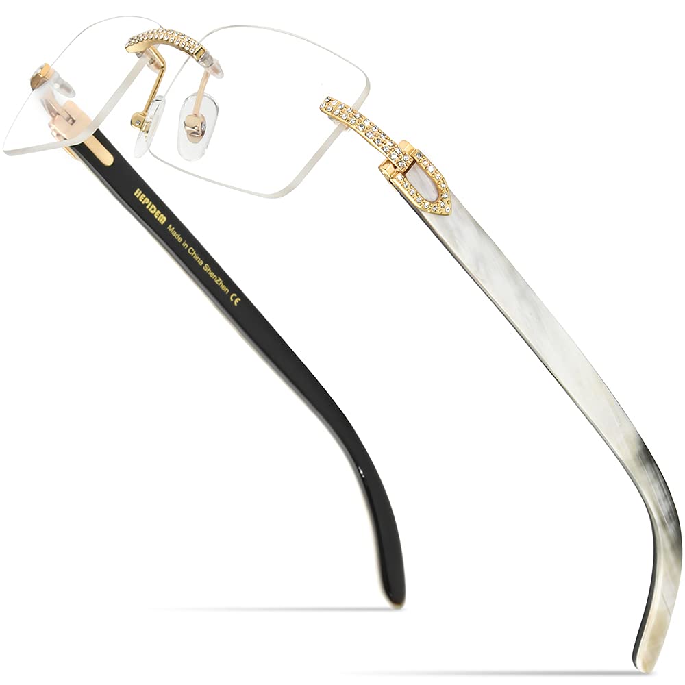 HEPIDEM 100% Genuine Buffalo Horn Handmade Square Rimless Luxury Sunglasses for Men & Women - UV Protection, Lightweight & Durable for Outdoor Activities, Driving, Beach & Fashion