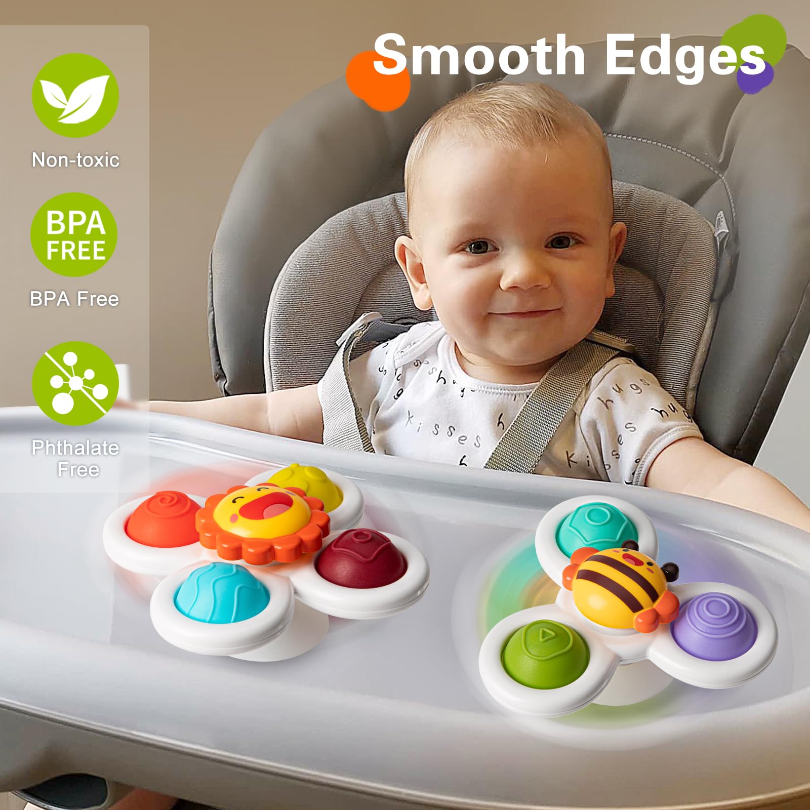 TOHIBEE 3PCS Baby Spinner Toys - Sensory Toys for Toddlers 1-3 Years - Easter Gifts & Bath Fun