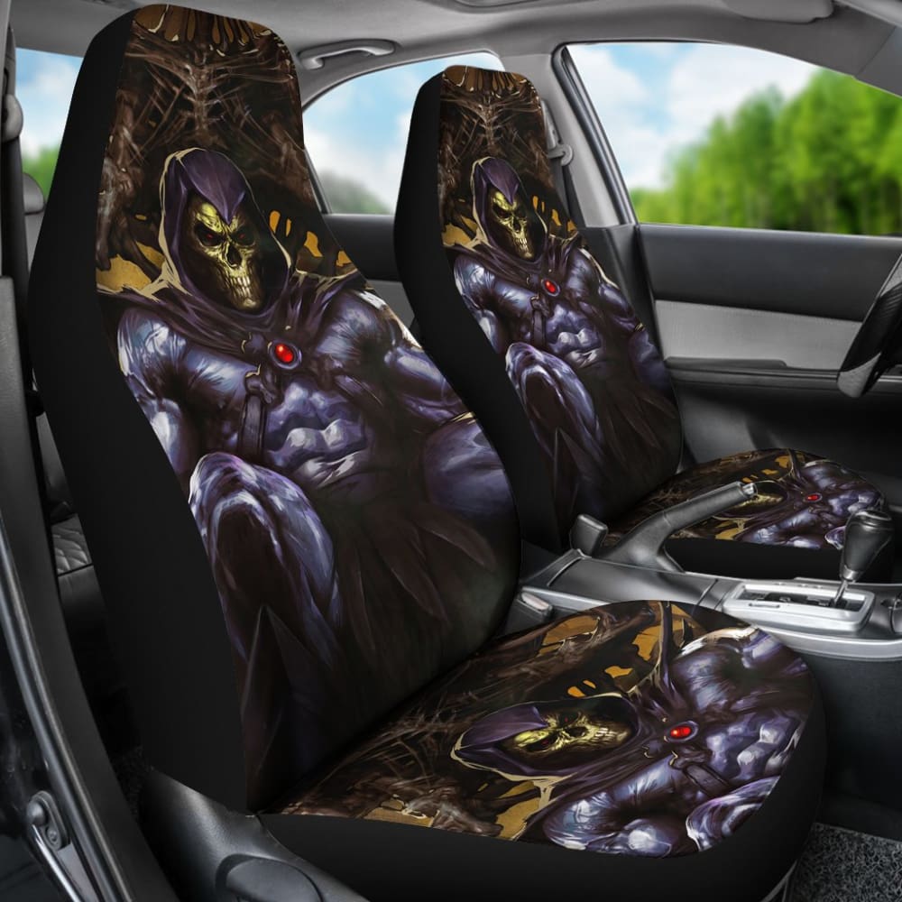 2 Pcs Gothic Skull Car Seat Covers - Universal Fit for Cars, Trucks & SUVs - Black Skull Pattern Design - Perfect for Halloween, Gothic Style & Car Accessories Lovers