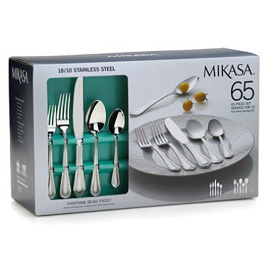 Mikasa 65-Piece Stainless Steel Flatware Set - Chatham Pattern, Service for 12, Elegant Dining Silverware for Everyday Use & Special Occasions