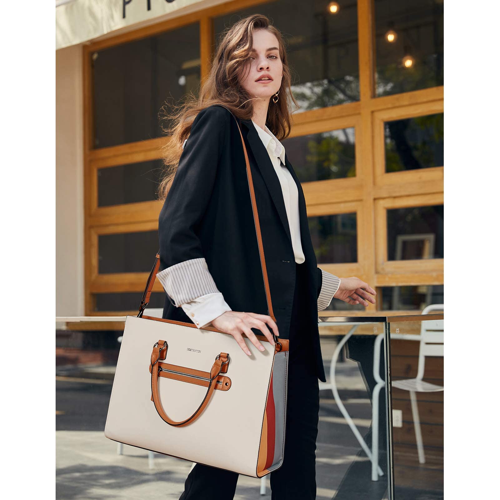 BOSTANTEN Genuine Leather Laptop Briefcase for Women with Matching Wallet - Professional Business Bag for Work, Office, and Travel