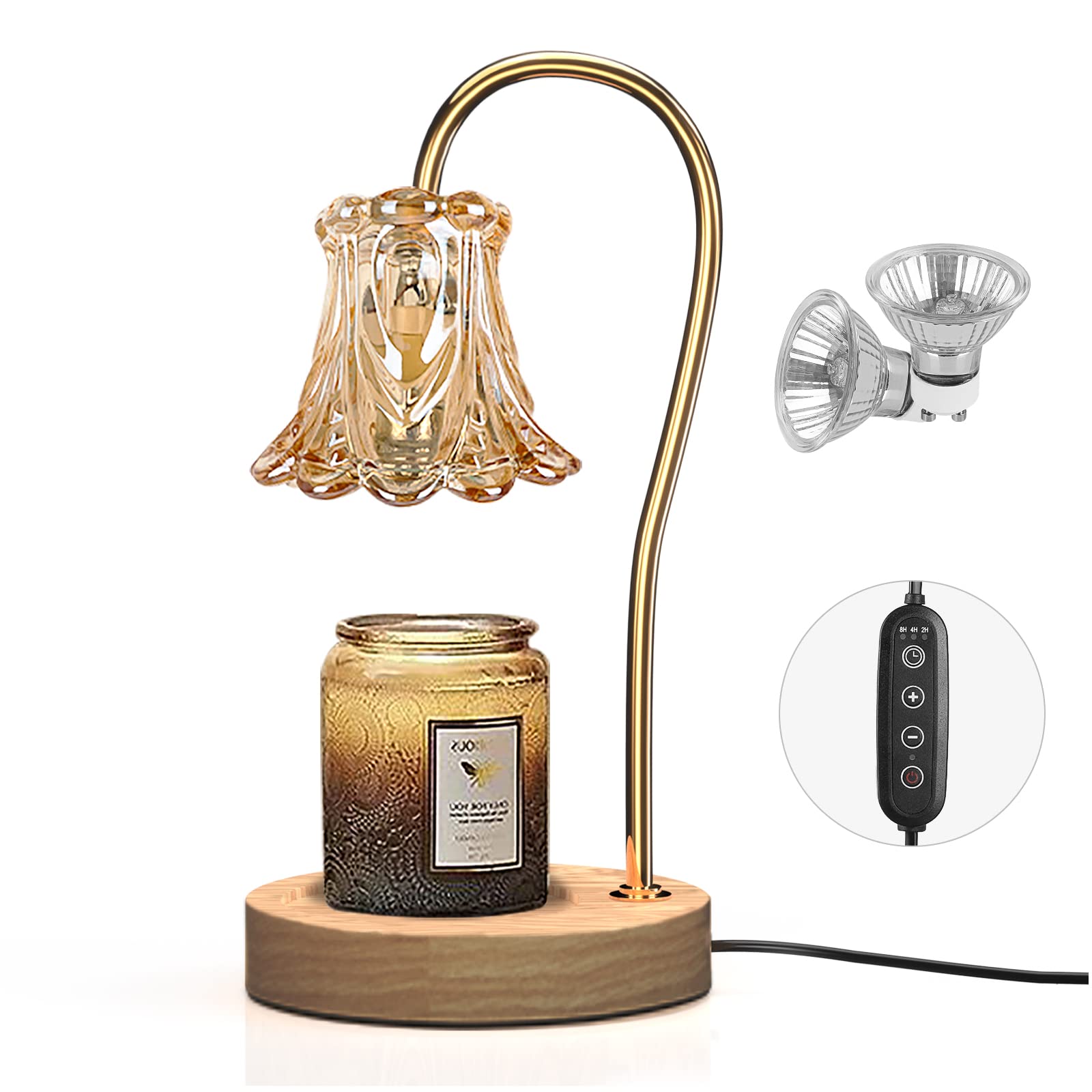 Dimmable Candle Warmer Lamp with Timer - Wax Melter for Scented Candles - Compatible with Small & Large Jars - Includes 2 LED Bulbs - Perfect for Home, Office & Spa Relaxation
