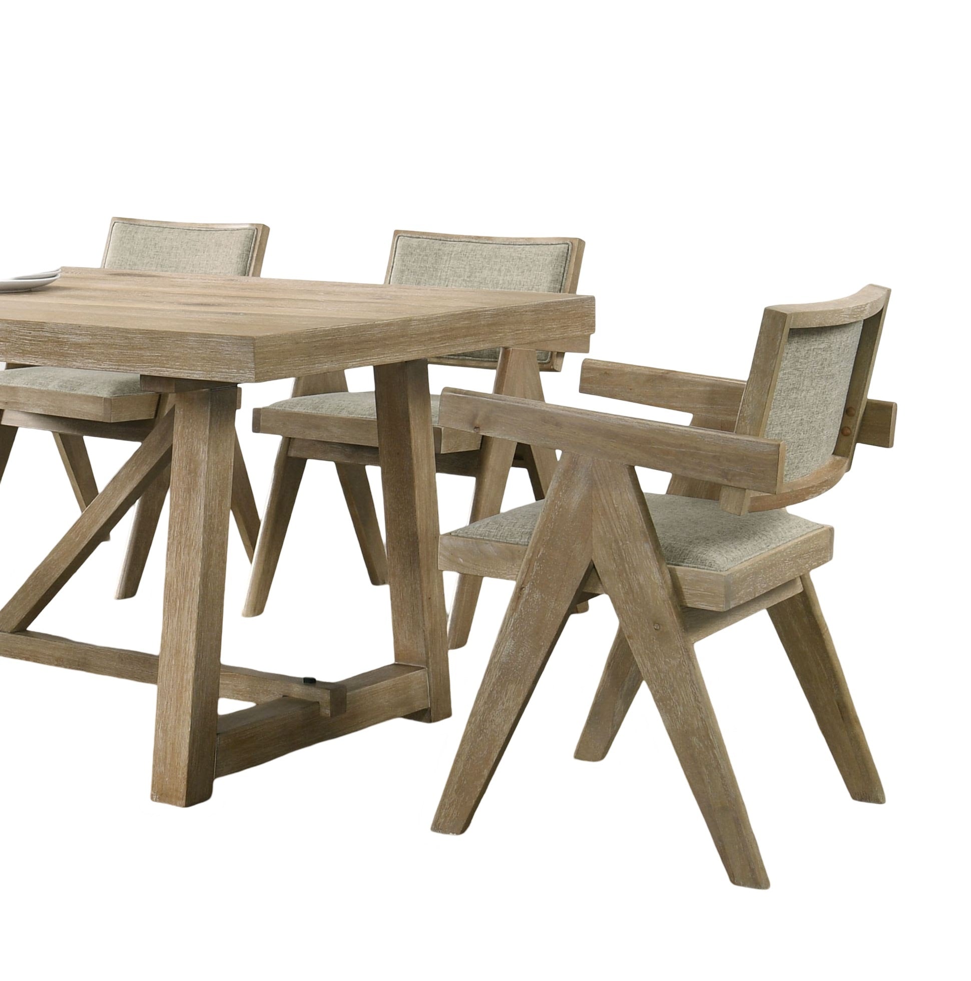 Modern 2-Piece Dining Arm Chairs Set - Oak Veneer & Fabric Upholstered Chairs with Plank Arms - Perfect for Dining Room, Kitchen, Breakfast Nook & Small Space Decor