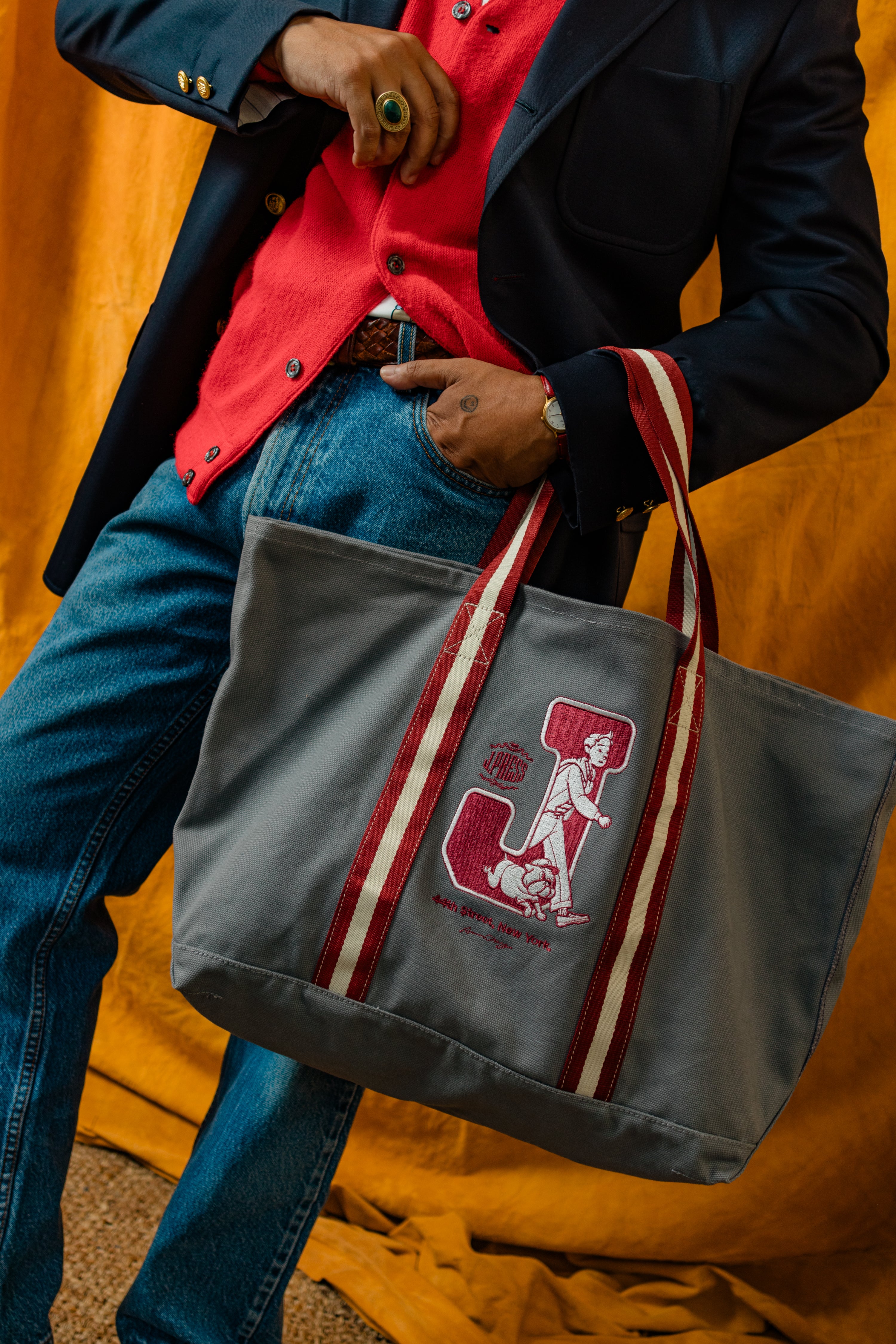 J. PRESS x AARON CHANG Canvas Tote Bag - Stylish & Durable Reusable Shopping Bag for Women & Men - Perfect for Groceries, Beach, Work & Travel