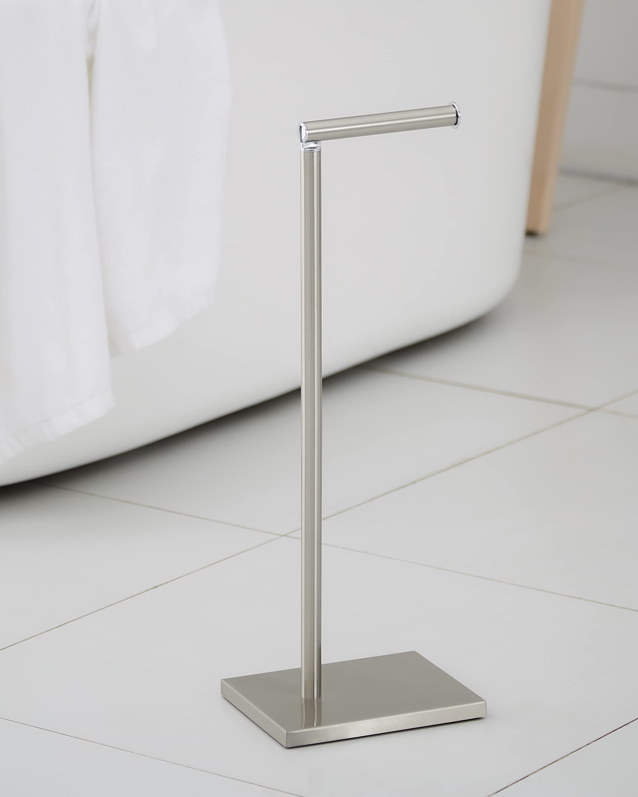 Stainless Steel Free Standing Toilet Paper Holder Stand with Reserve - Bathroom Tissue Roll Dispenser for Home, Office & RV Use