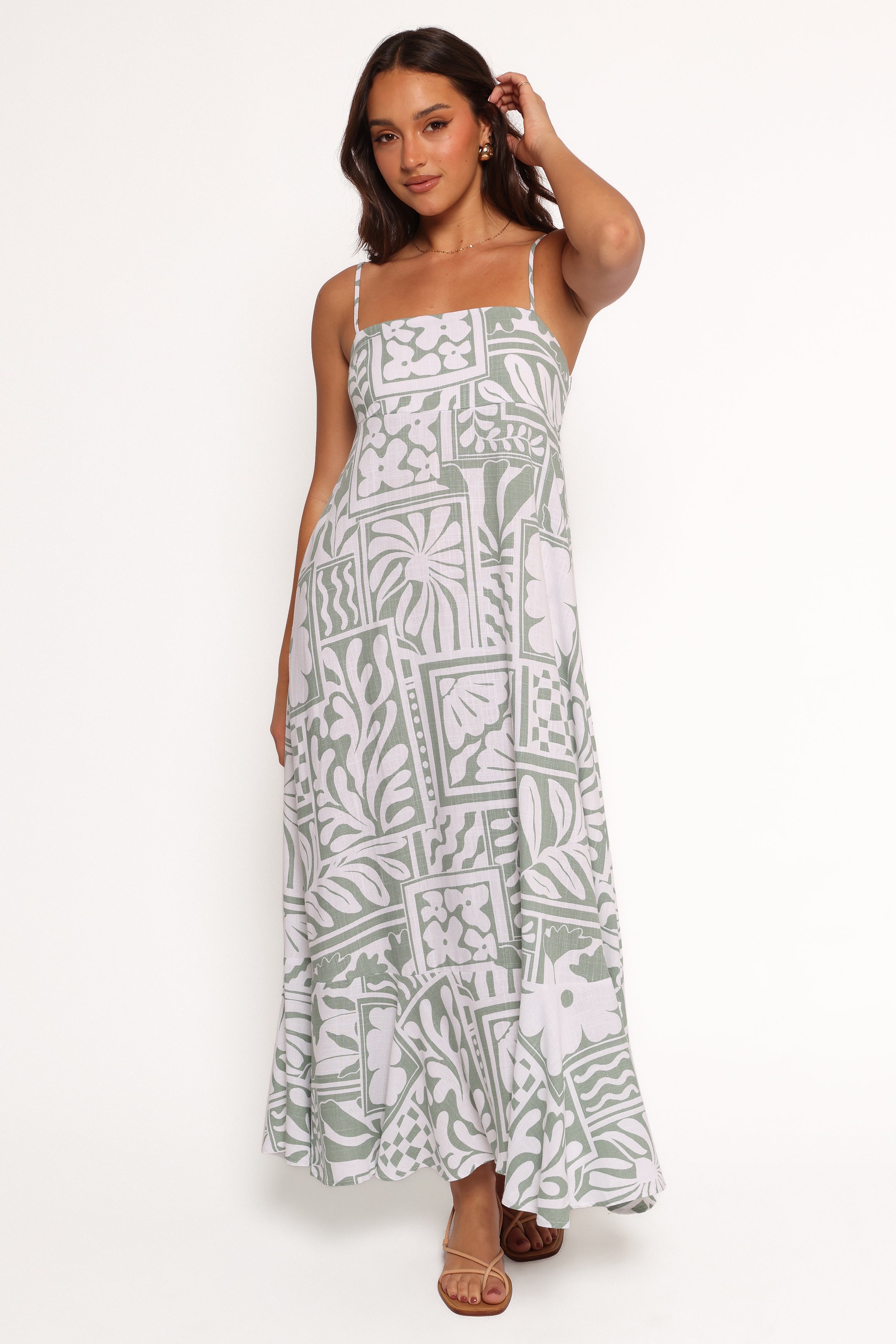 Kelsie Midi Dress - Sage Print Floral Summer Dress for Women | Casual & Wedding Guest Outfit
