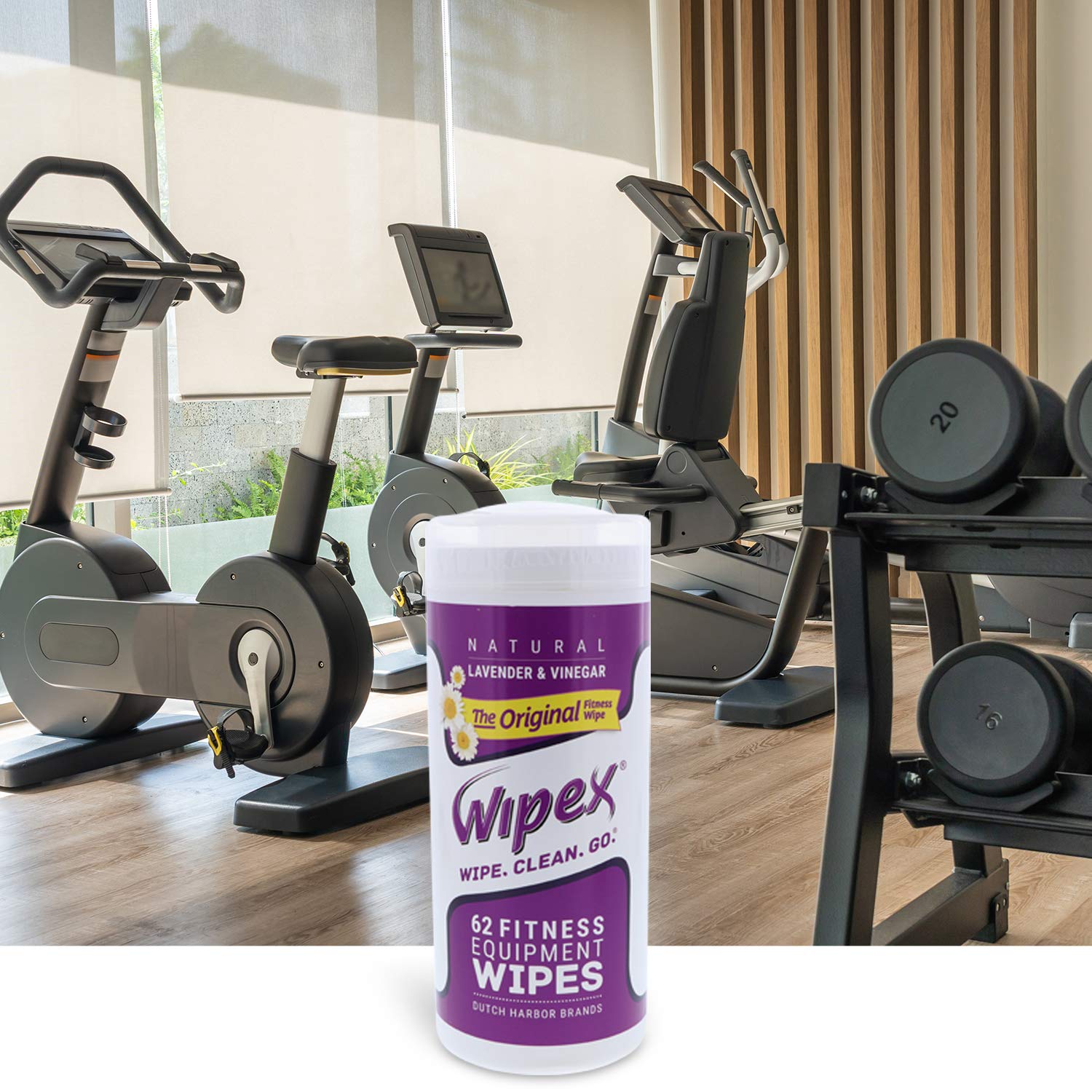 Wipex Original Natural Fitness Equipment Wipes - Lavender & Vinegar Scent (3 Pack, 186 Wipes) | Antibacterial Gym Wipes for Yoga Mats, Dumbbells, Treadmills & Home Workout Gear