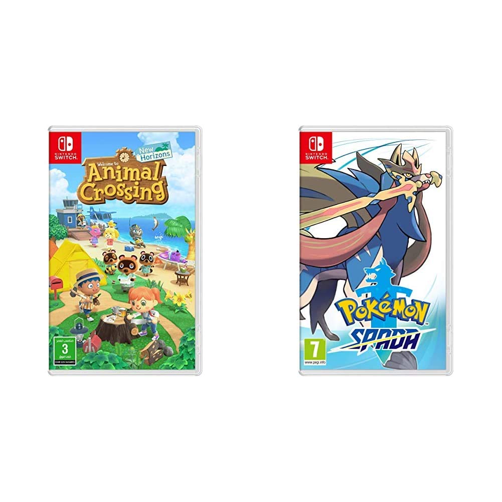 Animal Crossing: New Horizons & Pokemon Sword Bundle for Nintendo Switch - Perfect for Family Game Nights and Island Adventures