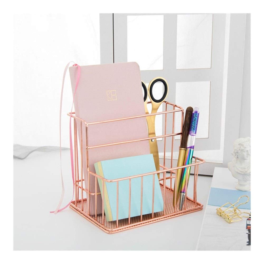 Rose Gold Desktop Stationery Organizer - Iron Art Storage Box & Pen Holder for Office, School, Home Desk Accessories | Perfect for Workspace, Study Table, and Craft Room Organization