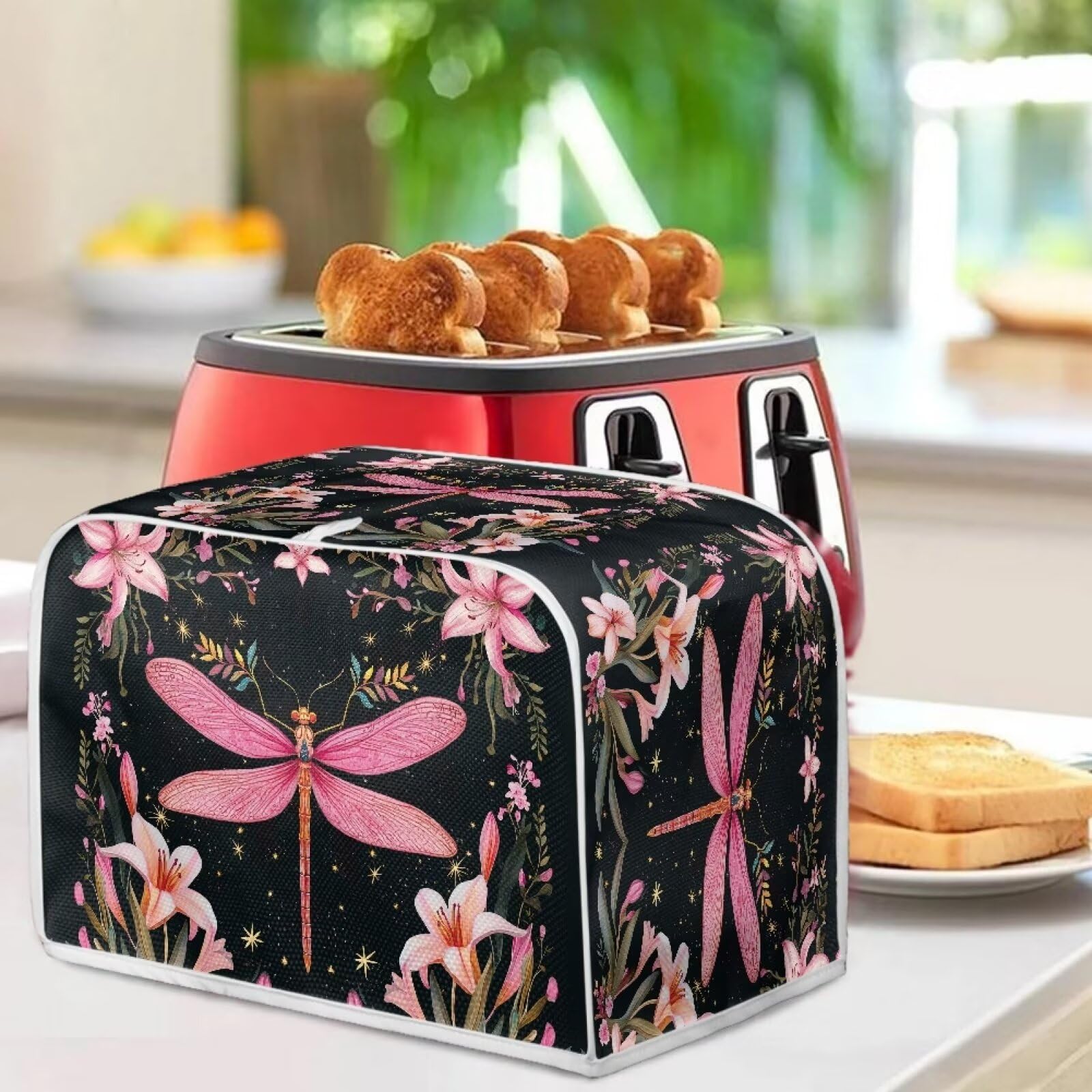 Mumeson 2 Slice Toaster Cover - Tulip Dragonfly Design Kitchen Appliance Protector - Lightweight Bread Maker Cover for Toasters - Perfect for Home, Kitchen, Breakfast & Dining Room Decor