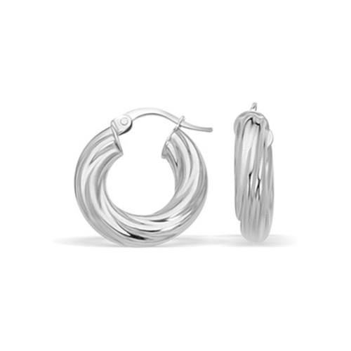 14K White Gold Fancy Twist Hoop Earrings - 7/8 Inch Diameter Dangle Earrings for Women | Perfect for Weddings, Parties & Everyday Elegant Style