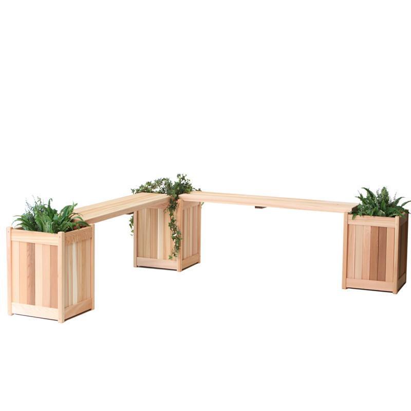 Natural Cedar Planter Bench Set - Outdoor Garden Seating with Built-in Planters for Patio, Deck, or Backyard - Rustic Wooden Bench with Storage
