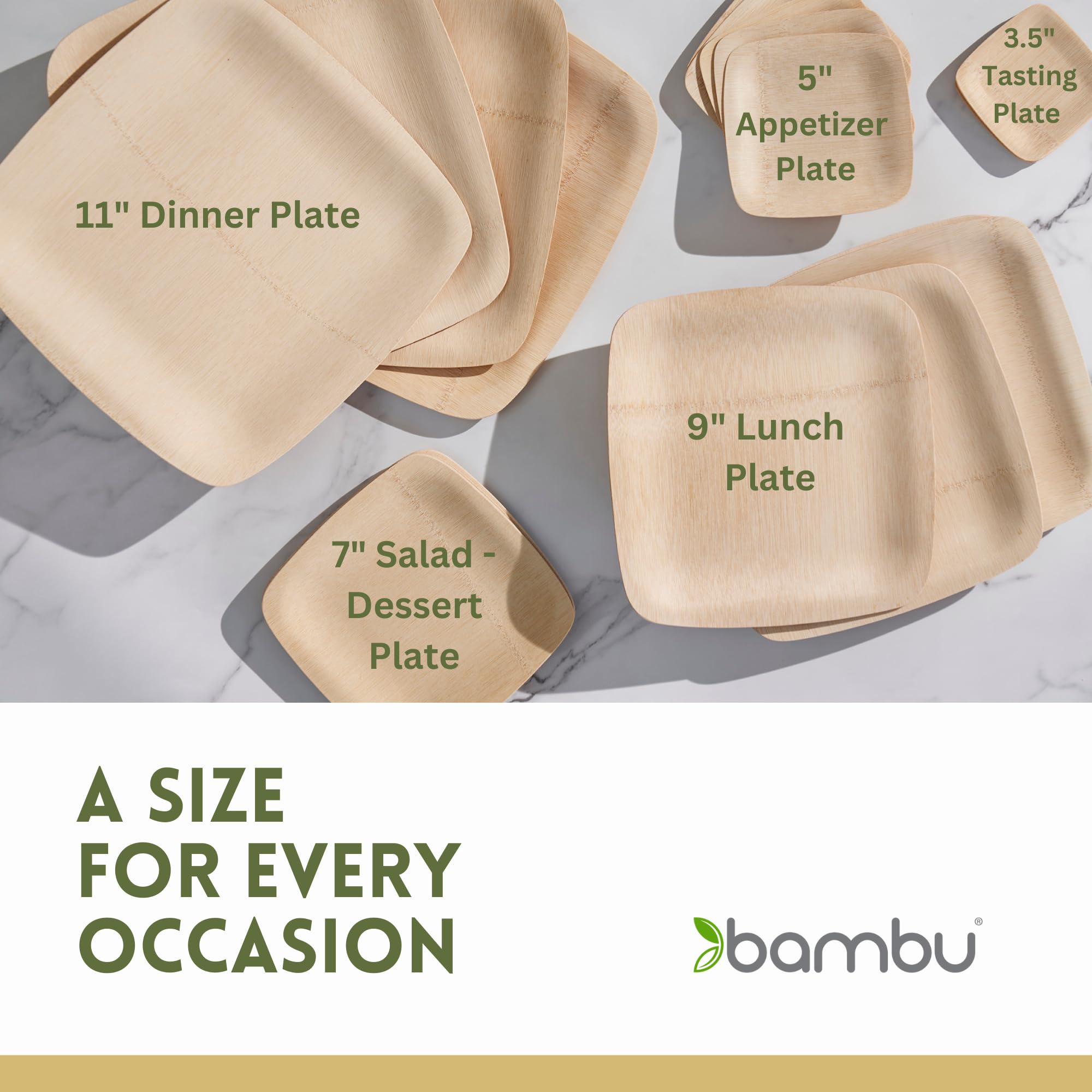 100-Pack 7 Inch Biodegradable Square Bamboo Plates - Eco-Friendly Disposable Plates for Parties, Weddings & Events | Perfect for Outdoor Picnics, BBQ Gatherings & Sustainable Celebrations