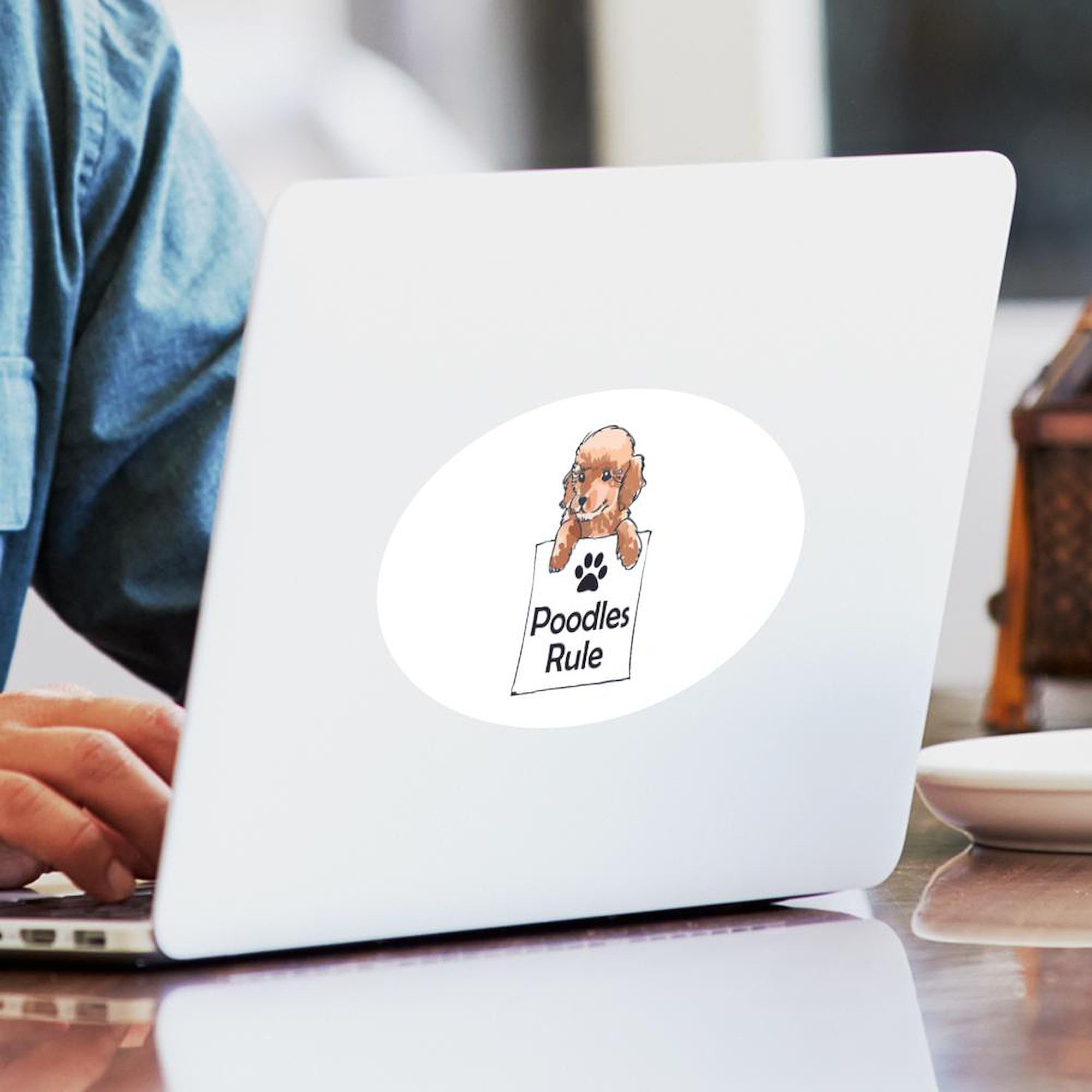 Poodles Rule Oval Car Bumper Sticker - Fun Decal for Cars & Laptops