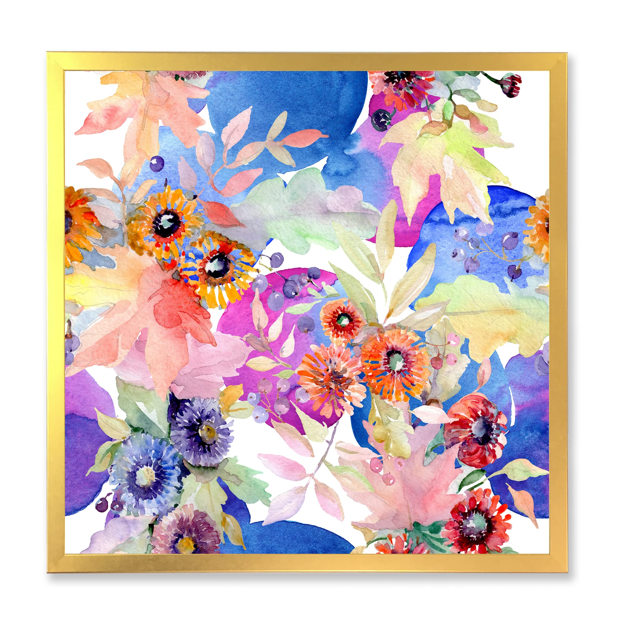 DesignQ Vibrant Wild Spring Leaves & Wildflowers IV Modern Framed Wall Art - Perfect for Living Room, Bedroom & Office Decor