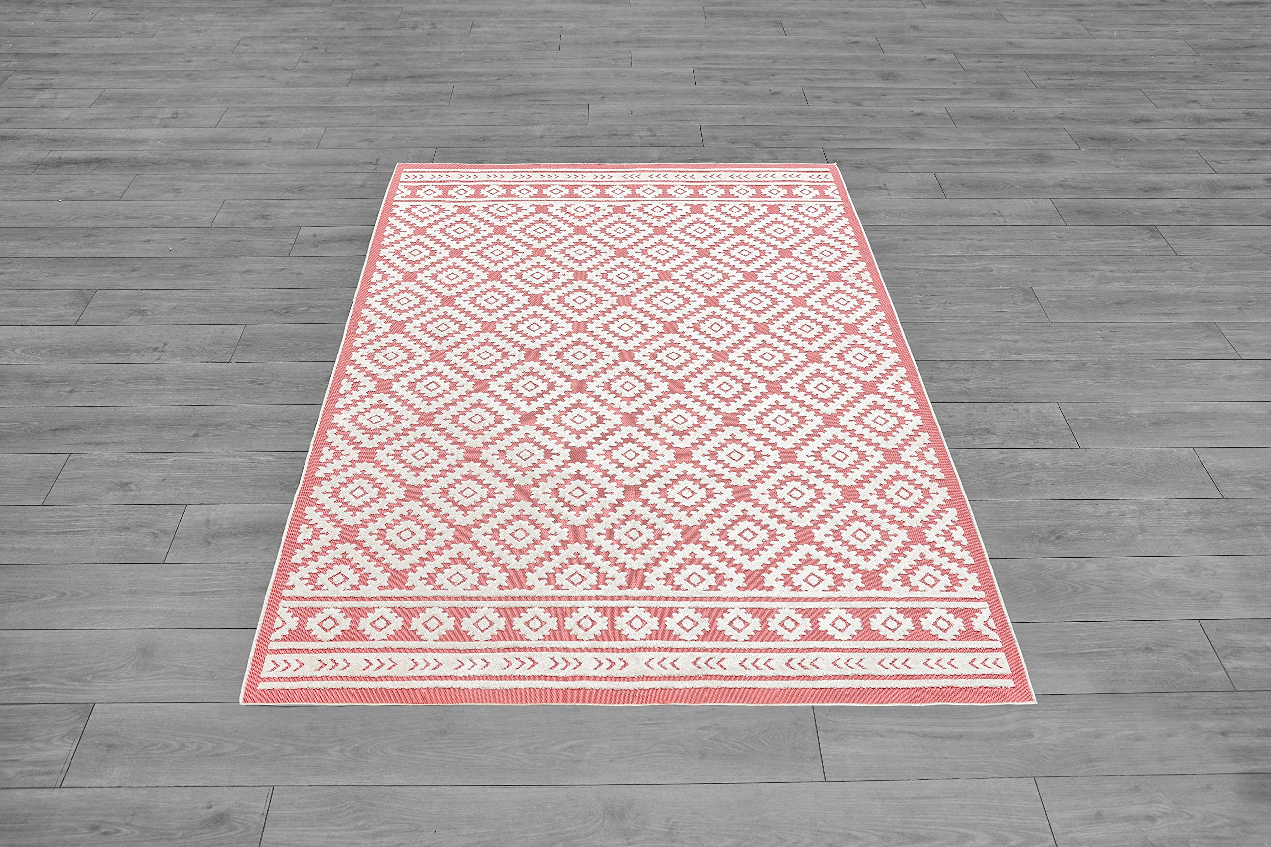 Ladole Rugs Santorini Rose and Cream Geometric Area Rug - Boho Chic Home Decor for Living Room, Bedroom, or Office