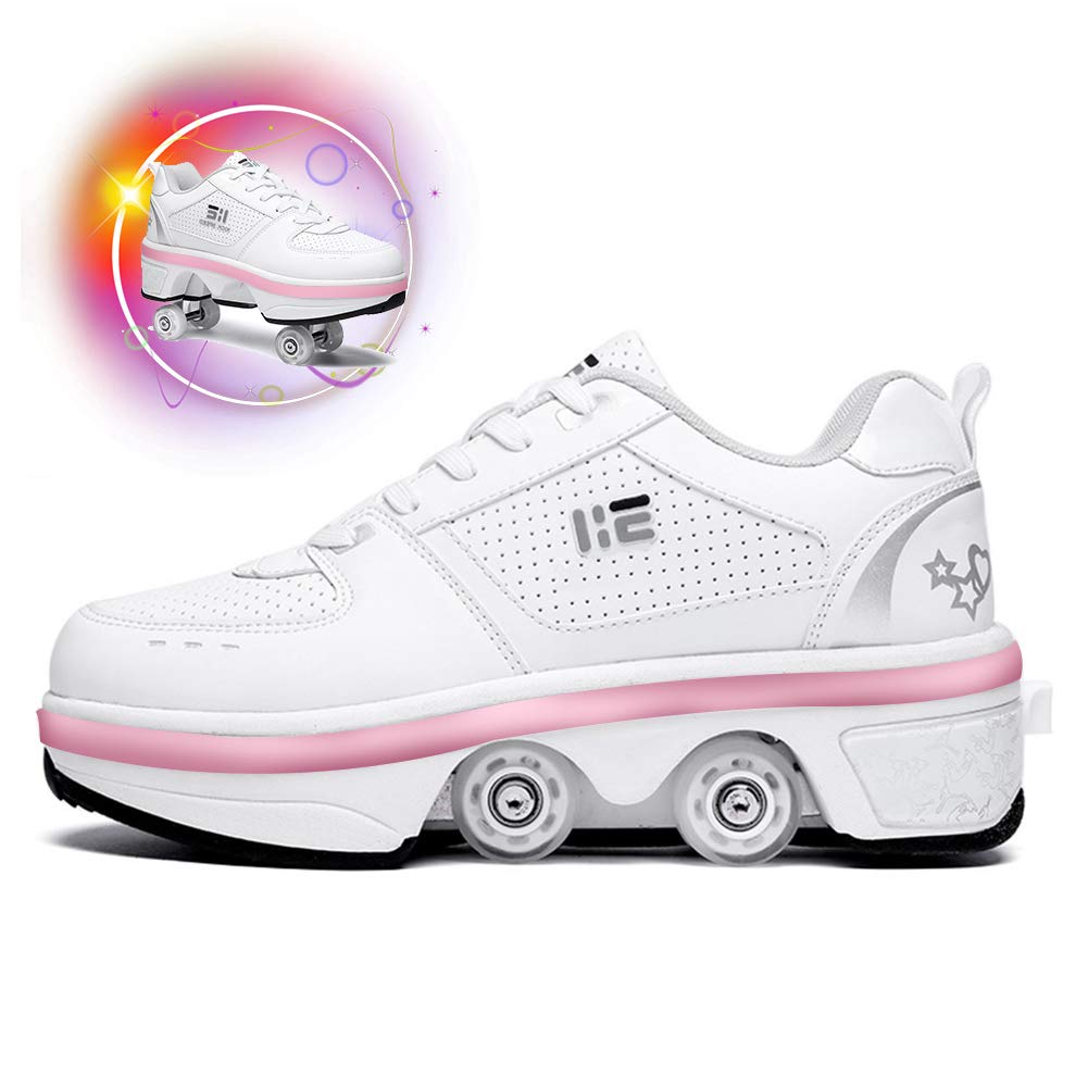 LED Flashing Roller Skates for Women - 4 Wheel Adjustable Inline Skates with Removable Pulley for Indoor & Outdoor Skating - Perfect for Fitness, Roller Derby & Fun Activities
