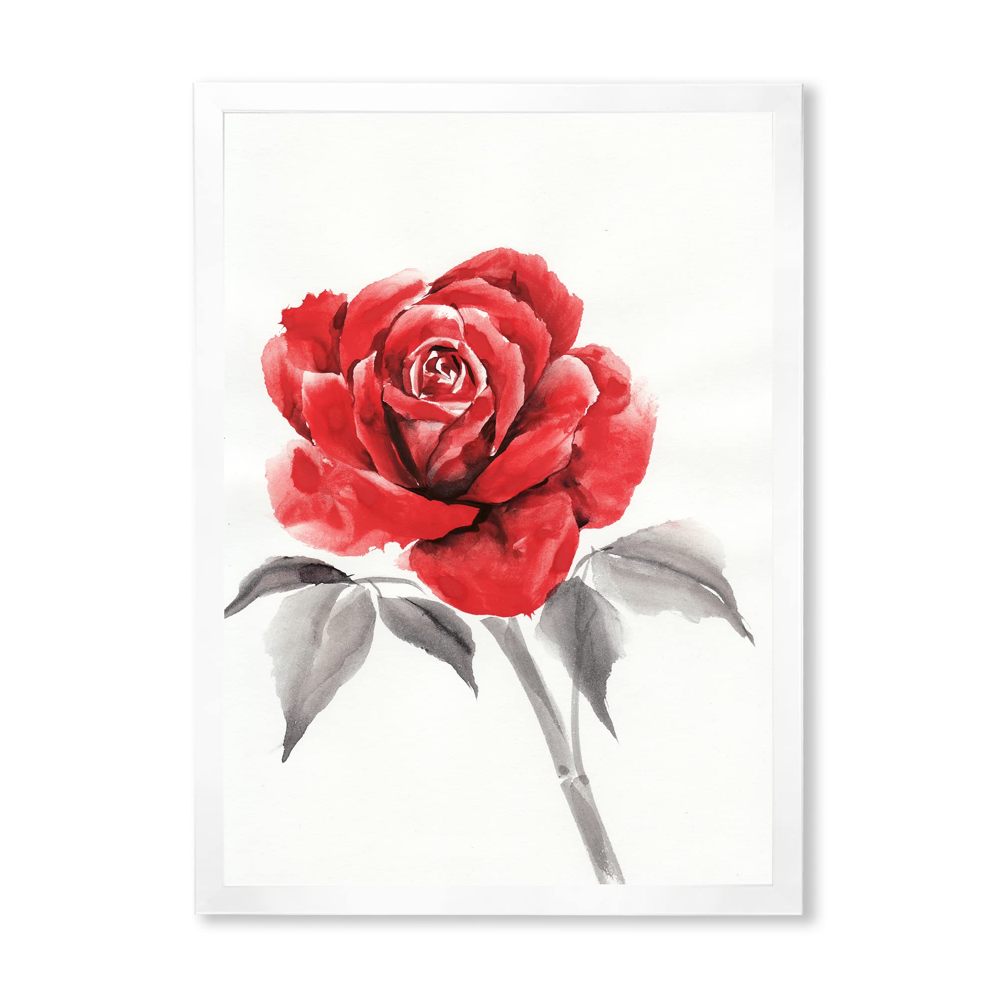 Vintage Red Rose Flower Framed Wall Art - Classic Home Decor for Living Room, Bedroom & Office | Traditional Floral Painting for Interior Design