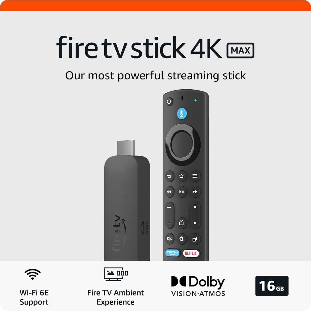 Amazon Fire TV Stick 4K Max Streaming Device (2024 Model) - Ultra HD, Wi-Fi 6, Alexa Voice Remote - Perfect for Netflix, Hulu, Prime Video & Smart Home Entertainment
