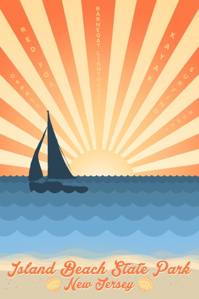 24x36 Gallery Quality Metal Wall Art - Island Beach State Park NJ Beach Scene with Rays & Sailboat - Aluminum Decor for Living Room, Bedroom, or Office