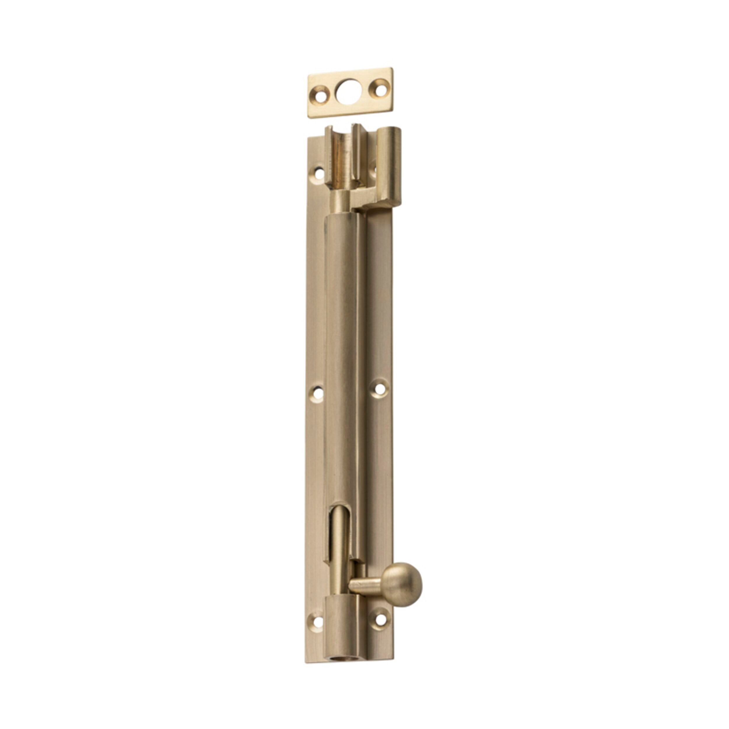 6678 Barrel Bolt Offset Satin Brass L150xW25mm - Heavy Duty Cabinet & Door Latch for Home, Office & Furniture Security