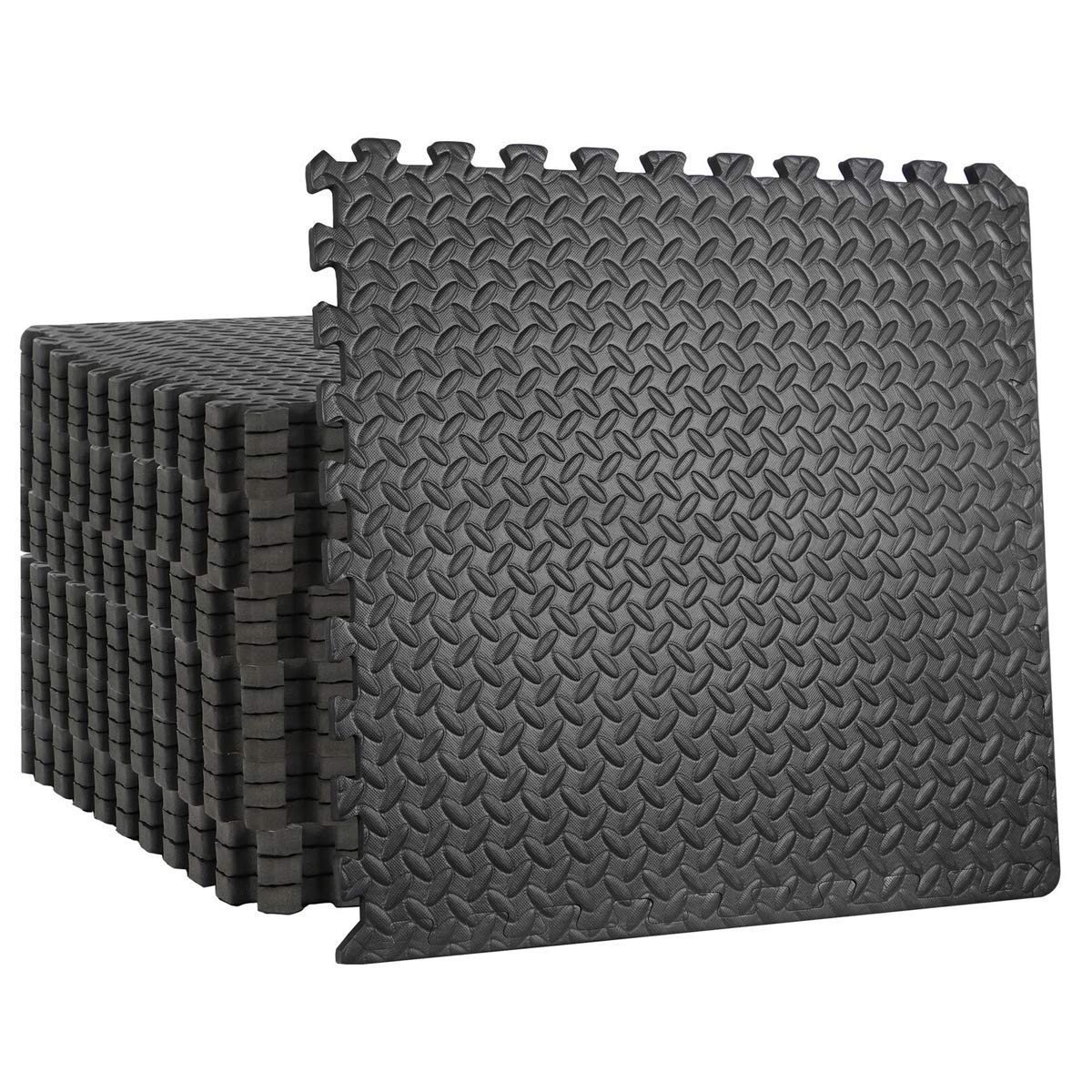 24-Piece EVA Foam Interlocking Puzzle Exercise Floor Mats - Black, Durable & Waterproof Gym Flooring for Home, Office, Yoga & Kids Playroom - Non-Slip, Easy to Clean Workout Mats for Fitness & Children's Safety