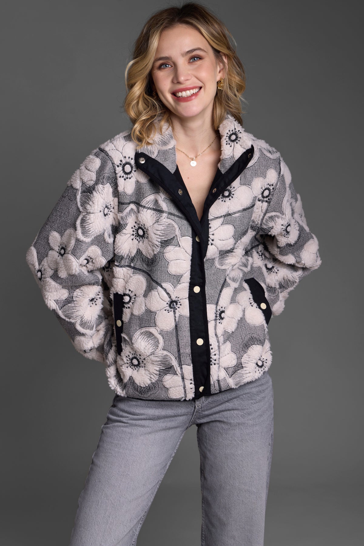Women's Floral Sherpa Jacket - Cozy Fleece Lined Winter Coat for Outdoor Activities, Hiking & Casual Wear
