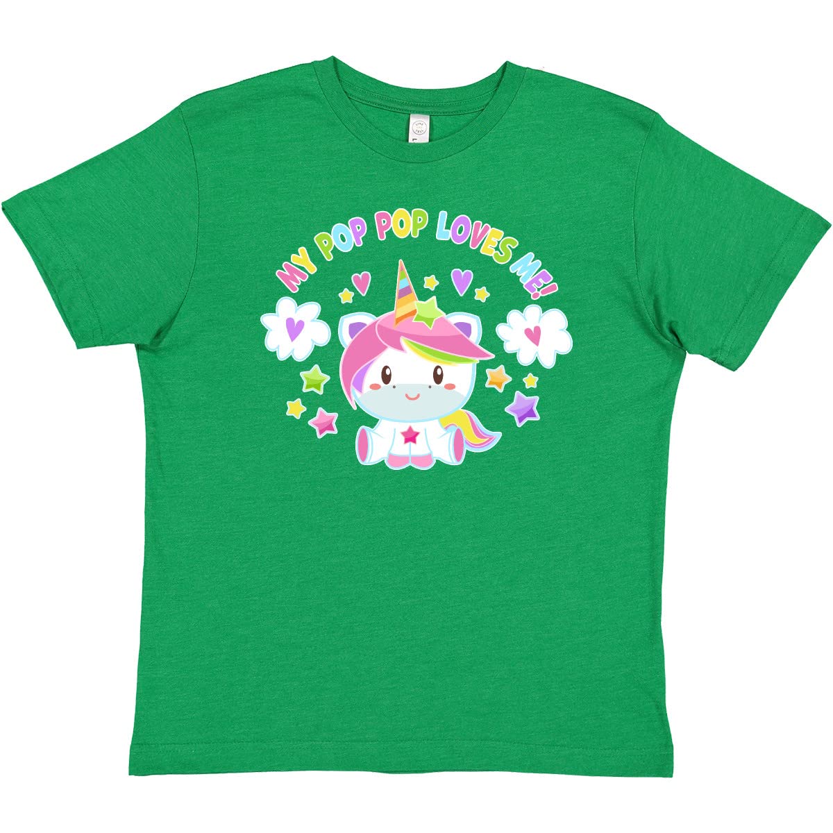 Inktastic 'My Pop Pop Loves Me' Cute Rainbow Unicorn Youth T-Shirt - Perfect for Kids Birthday Gifts & Grandparents Day Celebrations