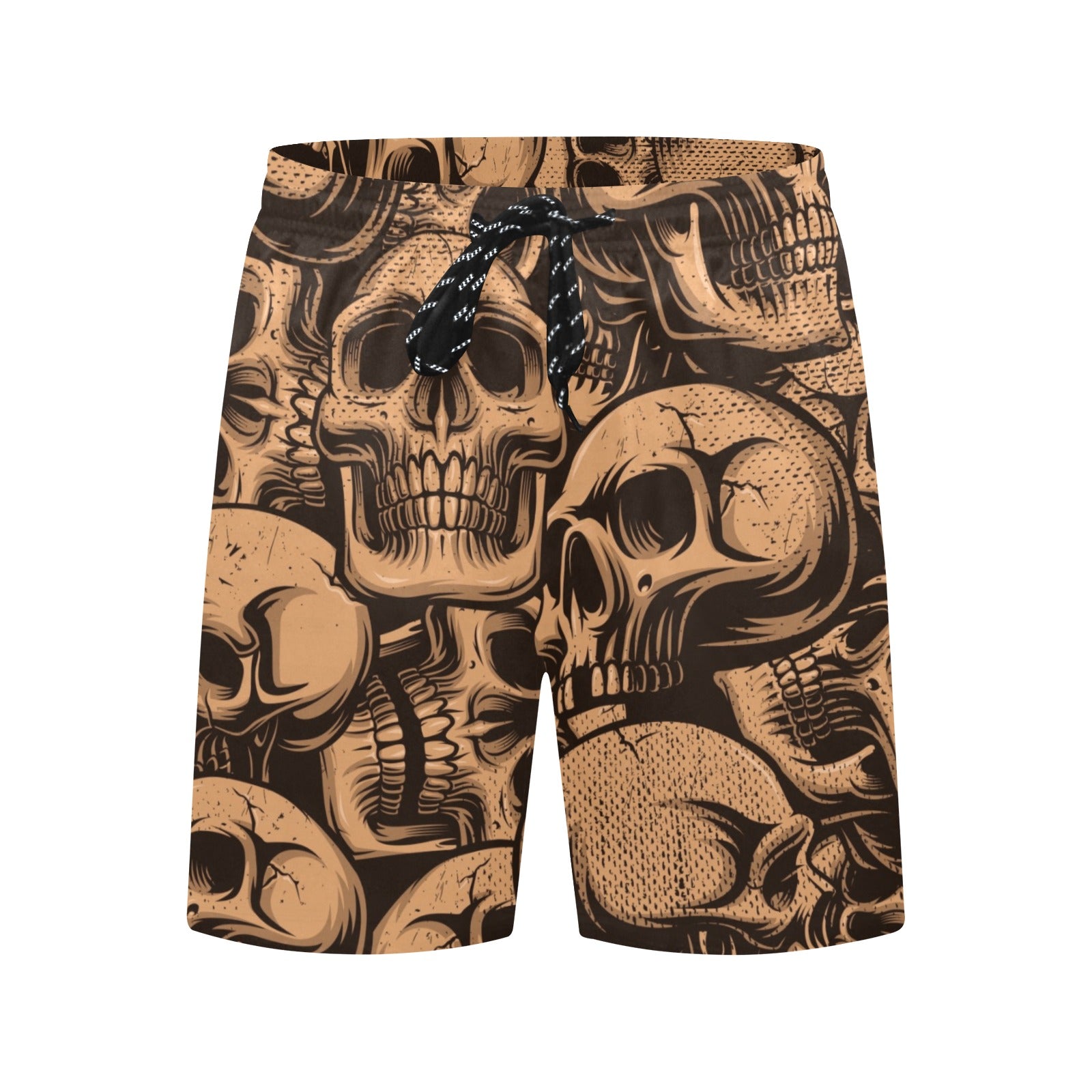 Bronze Skulls Beach Shorts for Men - Stylish Swim Trunks with Skull Print - Perfect for Swimming, Surfing, and Summer Vacations