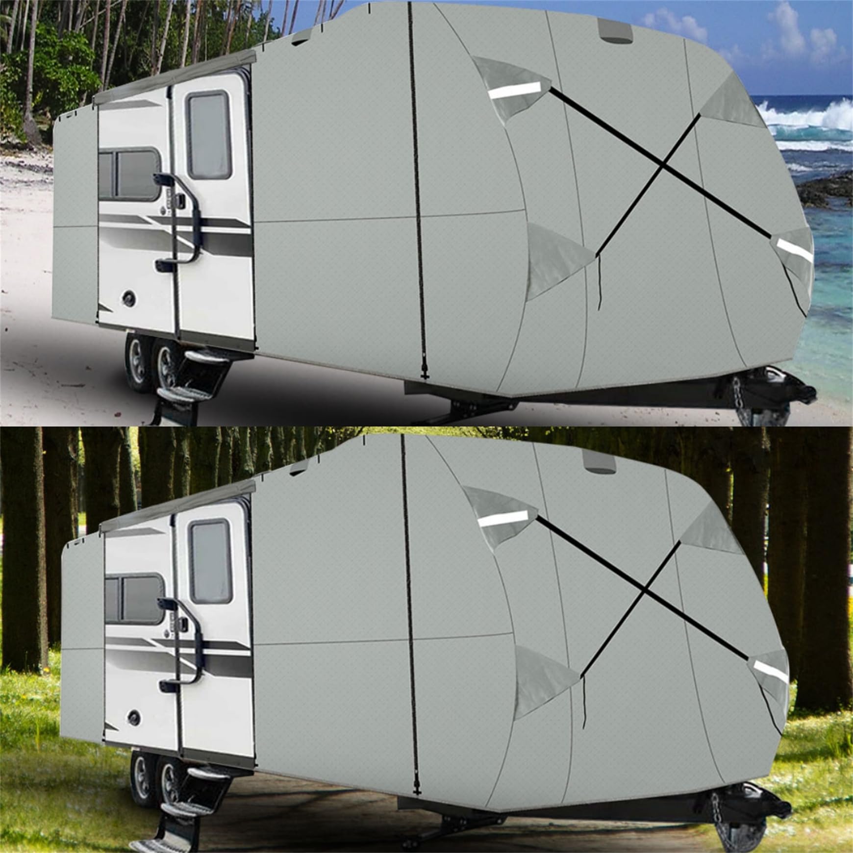 18-20 Foot RV Cover Windproof 4-Layer Thick Camper Cover with Accessories - Grey - Perfect for Outdoor Travel, Camping & RV Storage Protection