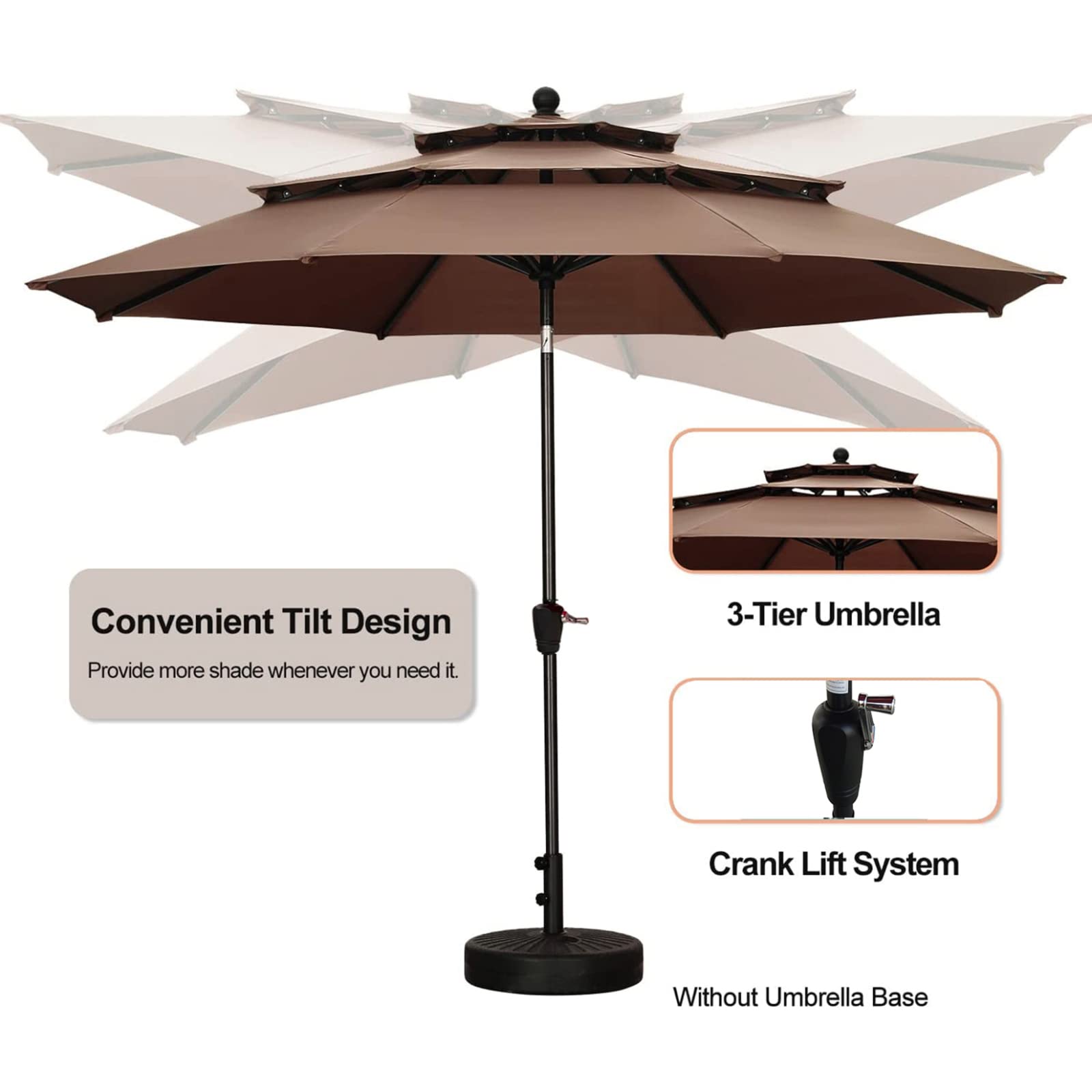 9Ft 3-Tier Outdoor Patio Umbrella with Crank & Tilt - Heavy Duty Market Table Sunshade with Wind Vents for Garden, Deck, Backyard, Pool - Perfect for Outdoor Dining, Lounging & Swimming Pool Shade