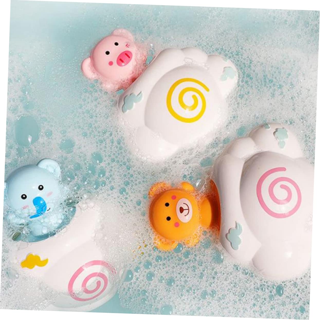 HEMOTON 4-Piece Bath Toys Set for Kids - Non-Toxic Plastic Bathtub Toys for Toddlers & Babies - Fun Floating Animal Bath Time Toys for Sensory Play & Learning