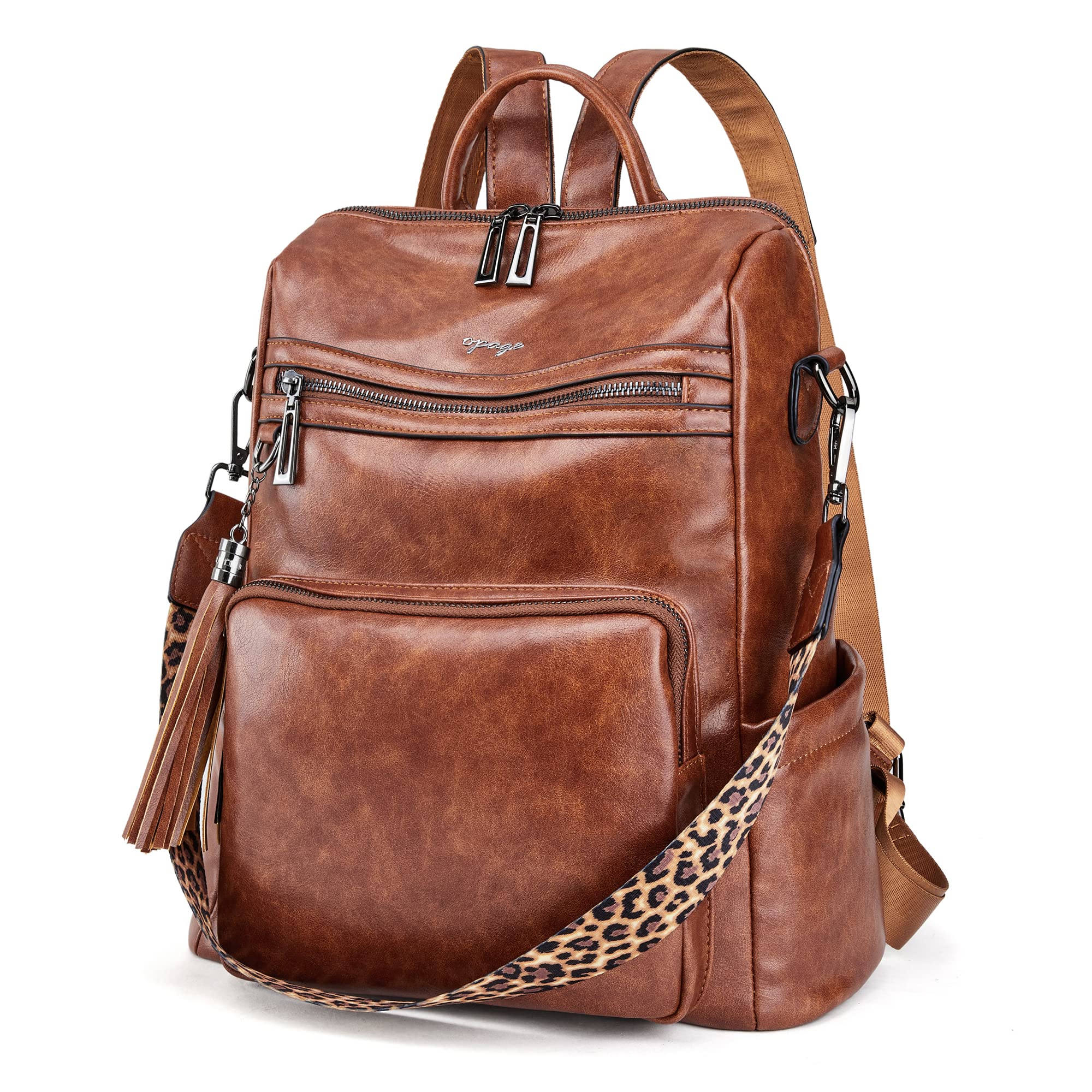 OPAGE Women's Leather Backpack Purse - Fashion Tassel Shoulder Bag for Travel & Work