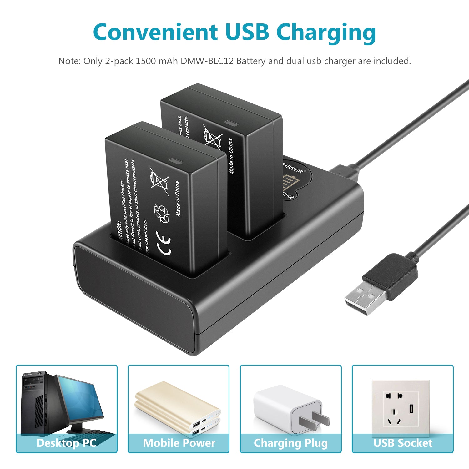 NEEWER DMW BLC12 Replacement Battery Charger Set for Panasonic Cameras - Perfect for Travel, Vlogging & Professional Photography