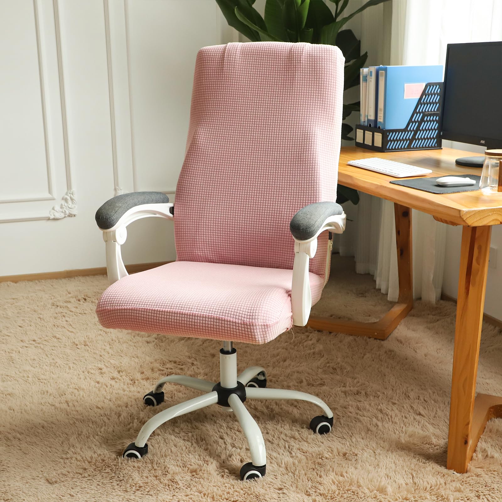 FORCHEER Stretchable XL Office Chair Cover for Big and Tall - Breathable, Washable, Fits Most Computer Chairs (Large, Pink) - Perfect for Home Office, Gaming, and Conference Rooms