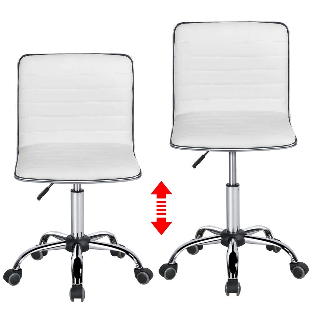 Yaheetech White Home Office Desk & Chair Set - Corner Writing Study Desk with Drawer & Shelf, PU Leather Low Back Armless Rolling Chair - Perfect for Home Office, Living Room, Study & Small Spaces