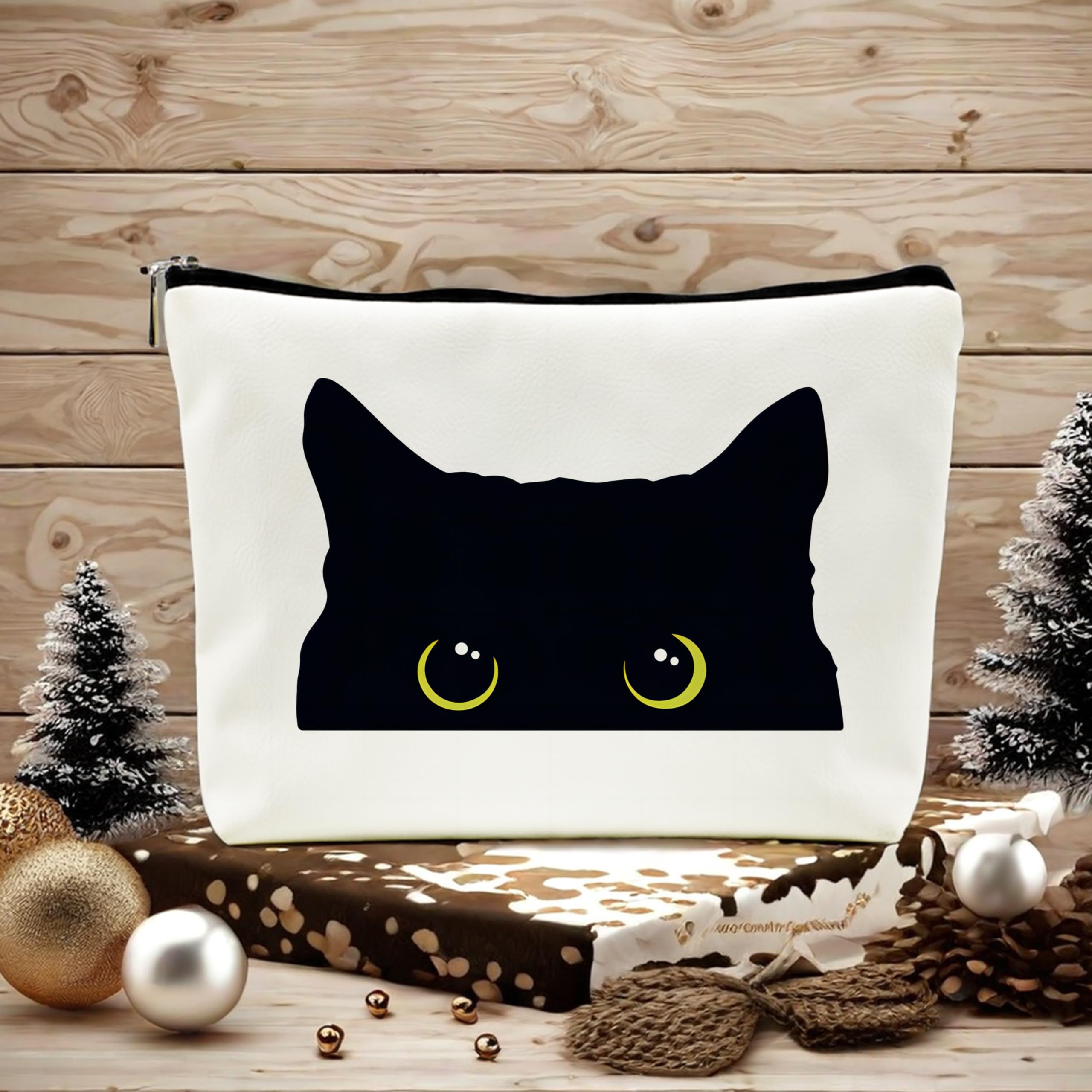 Black Cat Makeup Bag for Women - Pu Leather Cosmetic Purse for Cat Lovers & Gifts