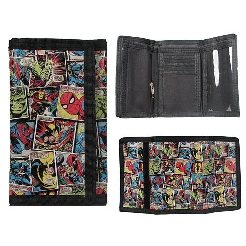 BB Designs Marvel Comic Mania Velcro Wallet for Kids - Spiderman Avengers Superhero Money Holder - Perfect for School, Travel & Collectibles Storage