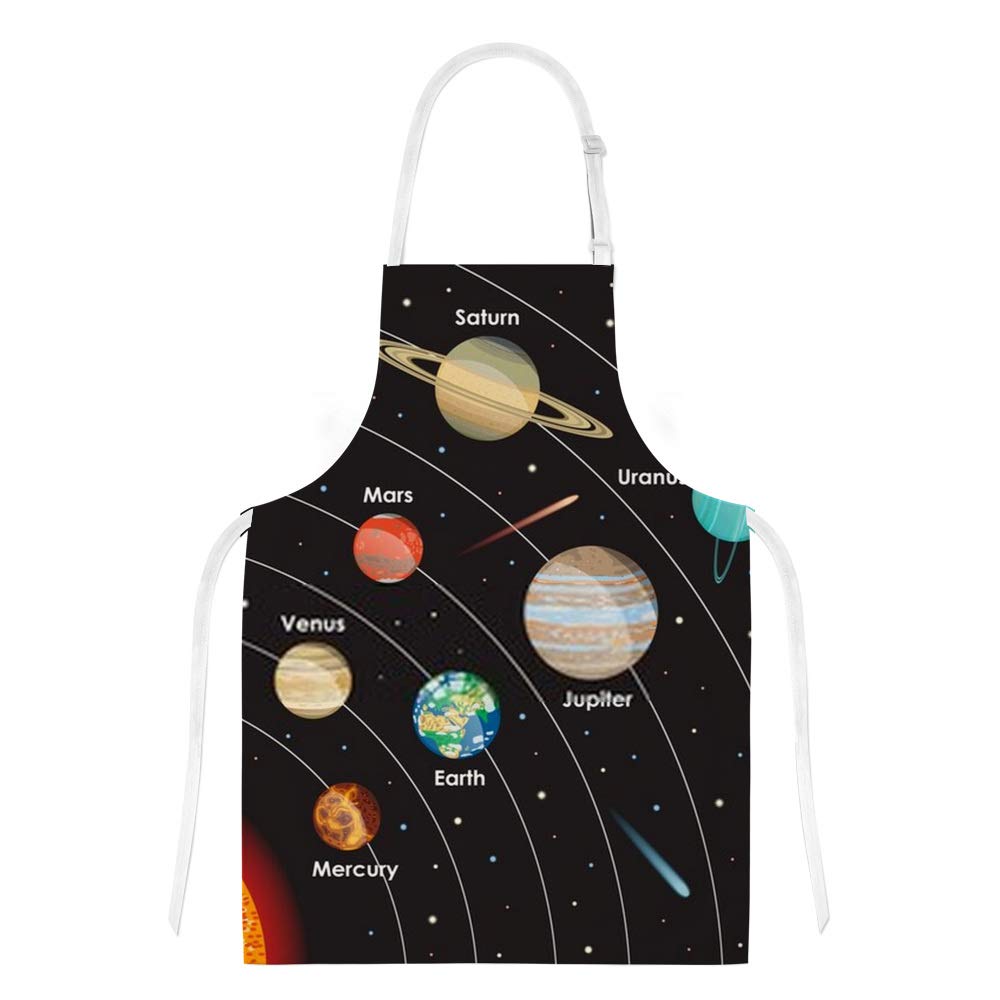 Kuizee 3-Piece Kitchen Apron Set - Solar System Themed Oven Mitts, Pot Holder & Apron for Cooking, Baking & BBQ - Perfect Gift for Home Chefs & Astronomy Lovers